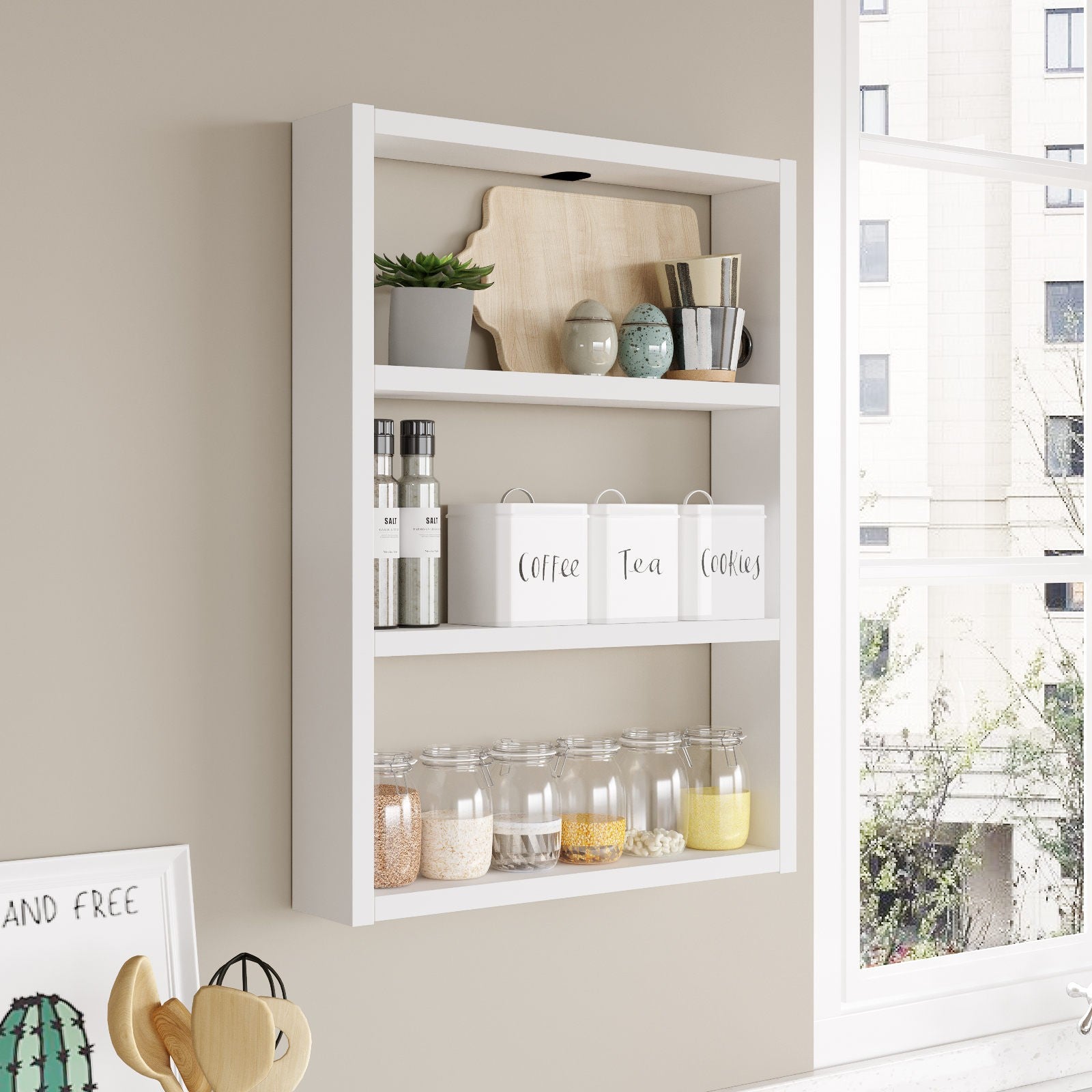 Prateleira de parede moderna, branca, 43,2 x 60 x 9 cm | Painel de partículas 100% revestido em melamina, 18 mm de espessura | Solução de armazenamento elegante e funcional para qualquer ambiente