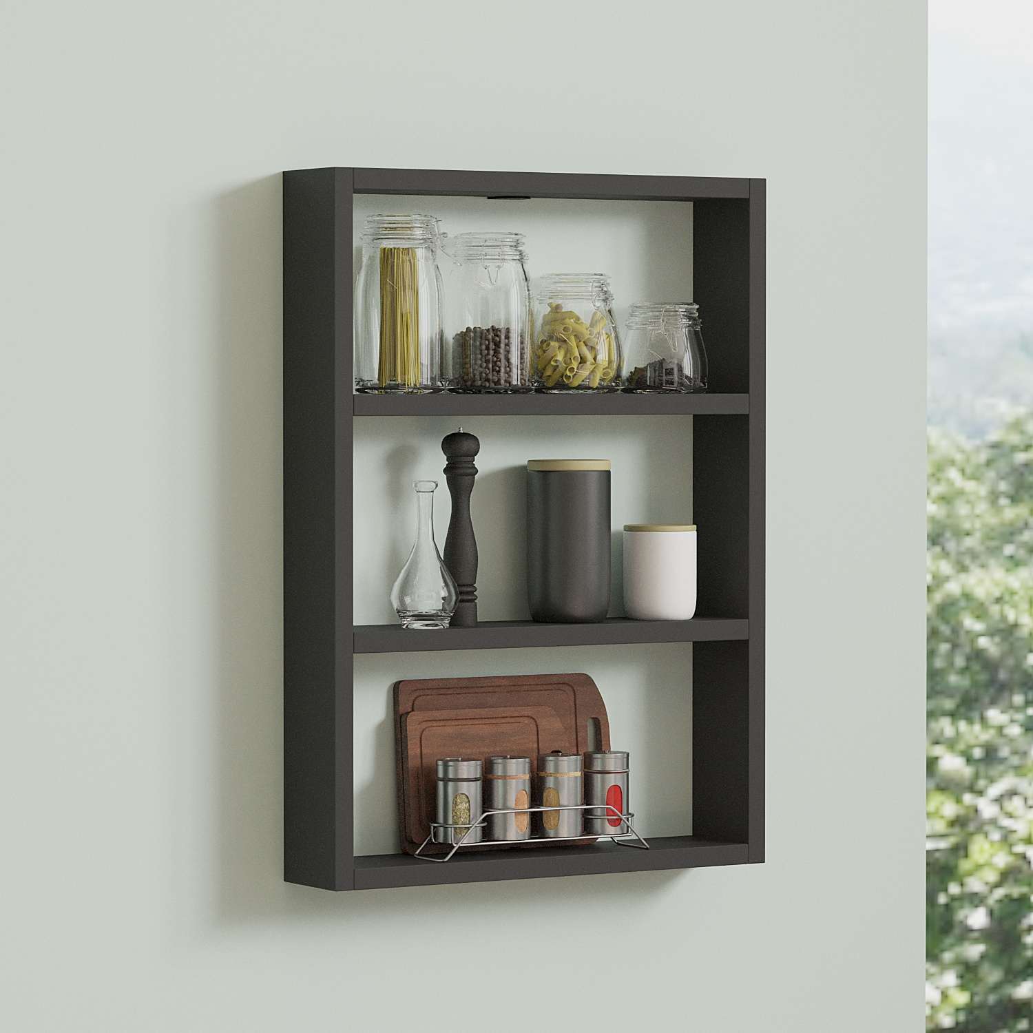 Prateleira de parede moderna, antracite, 43,2 x 60 x 9 cm | Painel de partículas 100% revestido de melamina, 18 mm de espessura | Solução de armazenamento elegante para casa e escritório
