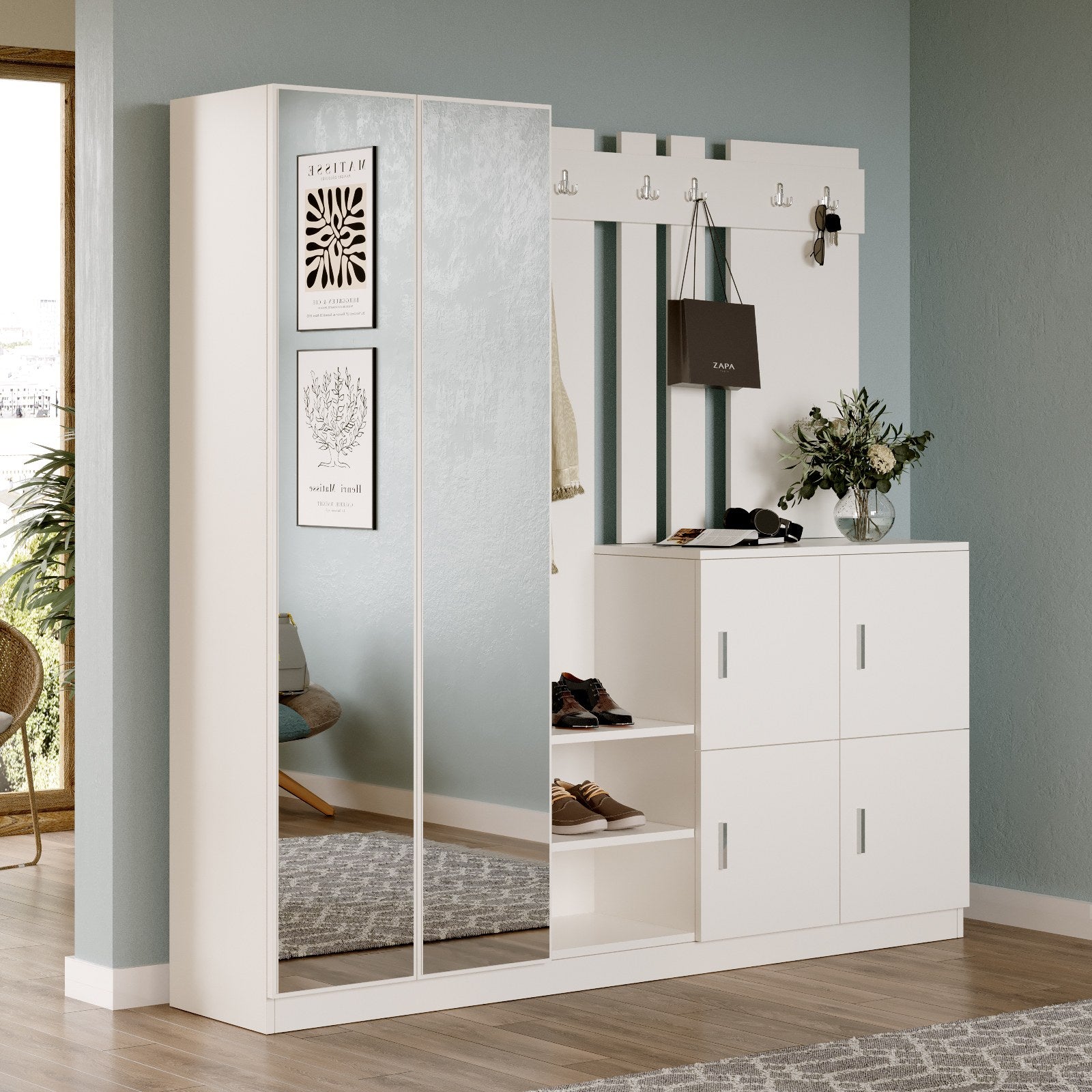 Conjunto para hall de entrada – 187,2 x 180 x 37,5 cm – Branco – Painel de Partículas revestido a Melamina