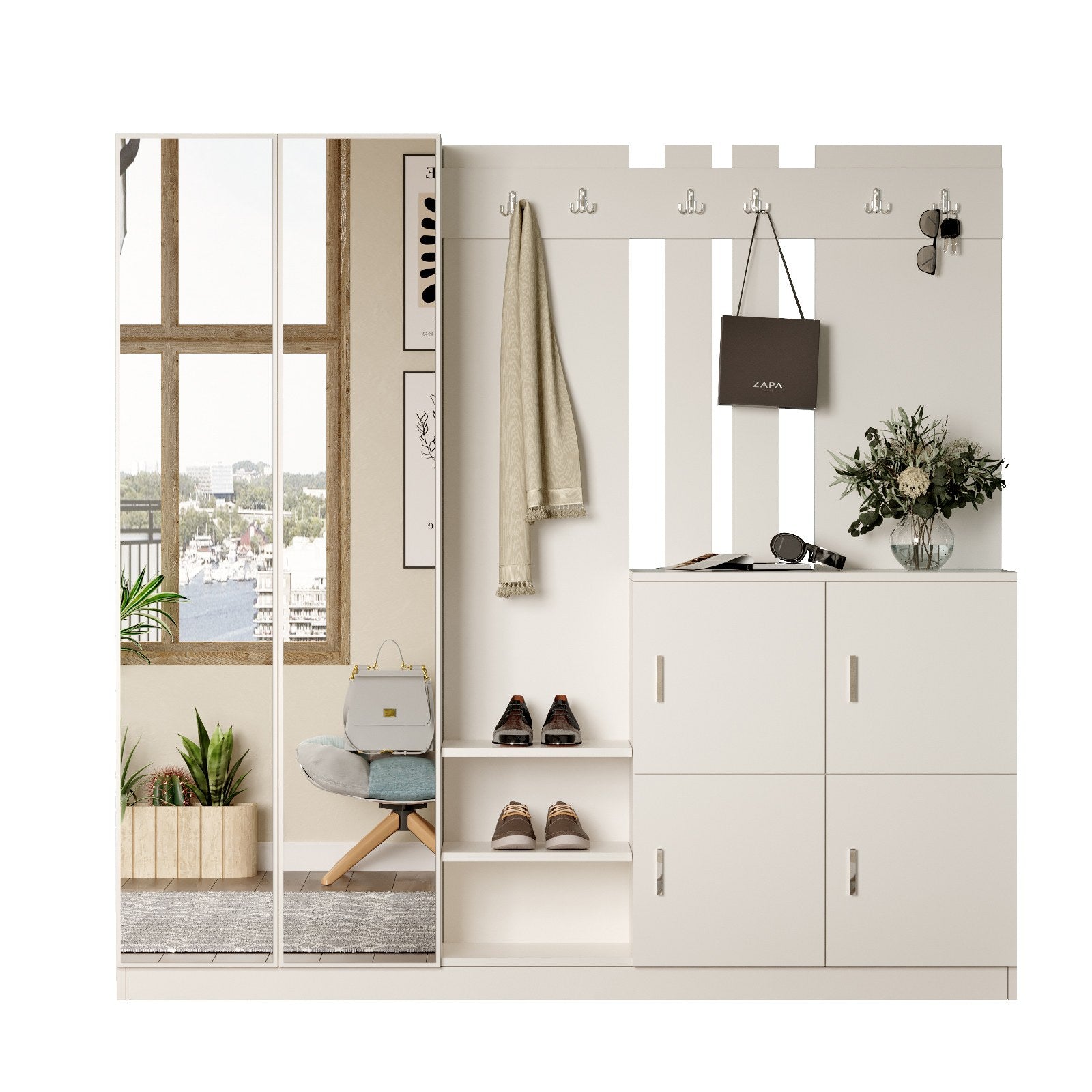 Conjunto para hall de entrada – 187,2 x 180 x 37,5 cm – Branco – Painel de Partículas revestido a Melamina