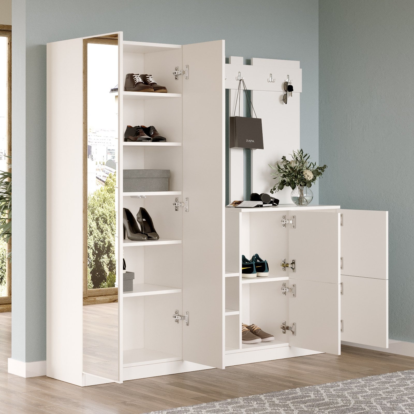 Conjunto para hall de entrada – 187,2 x 180 x 37,5 cm – Branco – Painel de Partículas revestido a Melamina