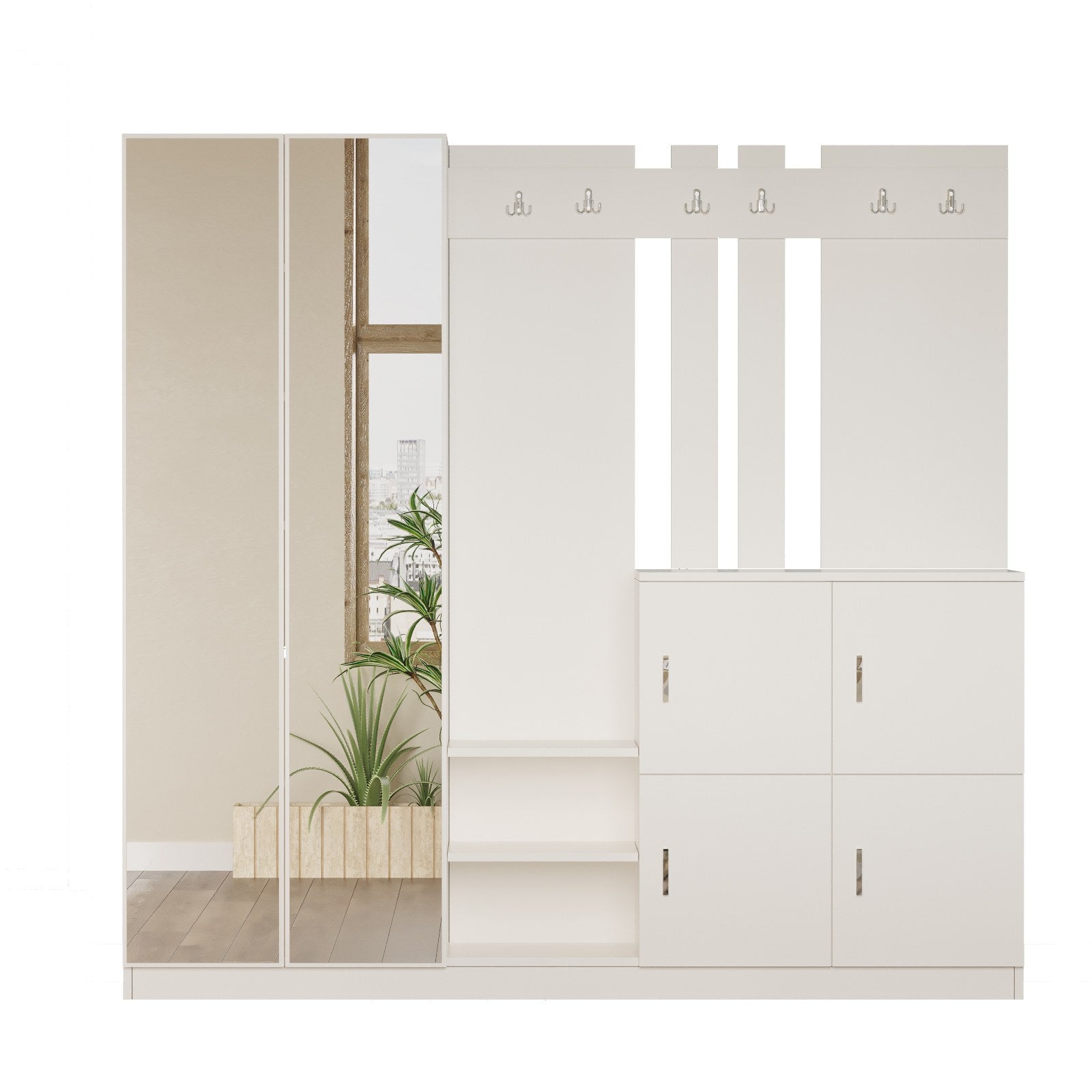 Conjunto para hall de entrada – 187,2 x 180 x 37,5 cm – Branco – Painel de Partículas revestido a Melamina