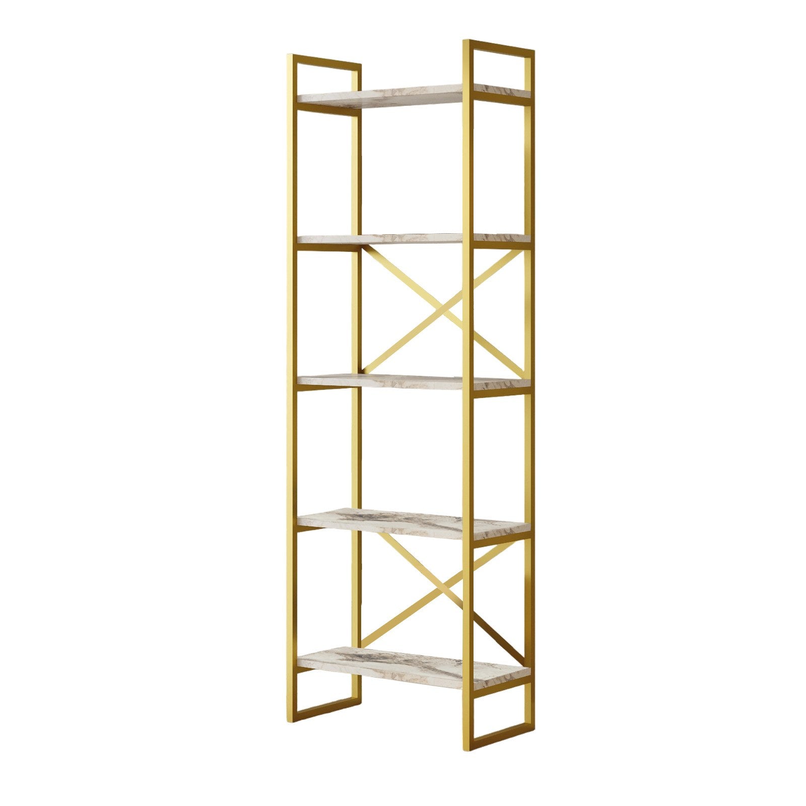 Estante de livros – 58 x 30 x 175 cm – Mármore e dourado – Aglomerado 100% revestido a melamina