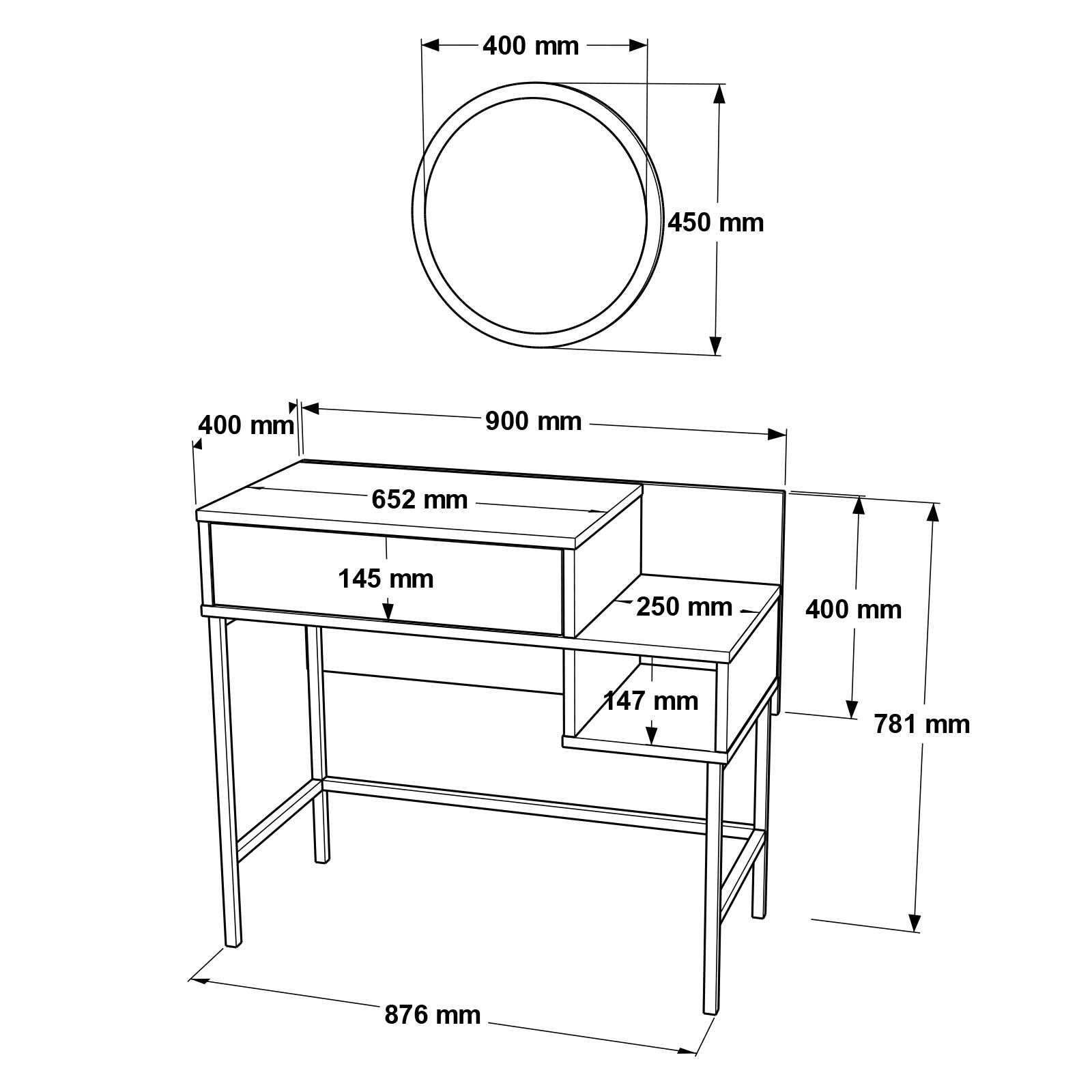 Mesa de Maquilhagem Elegante Branca e Dourada com Espelho - Design Moderno com Pernas Metálicas
