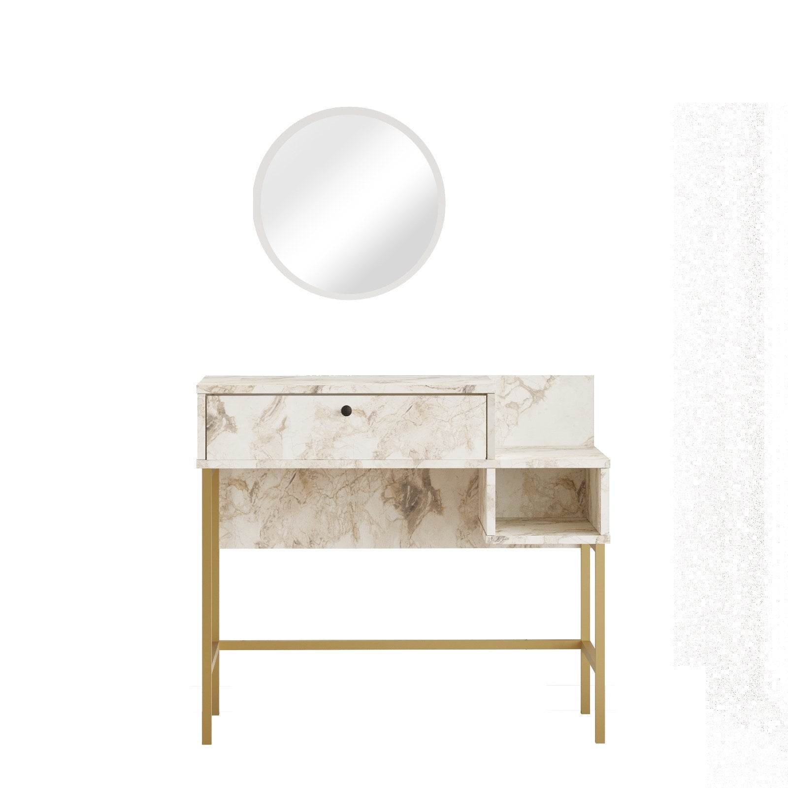 Mesa de Maquilhagem Elegante Branca e Dourada com Espelho - Design Moderno com Pernas Metálicas