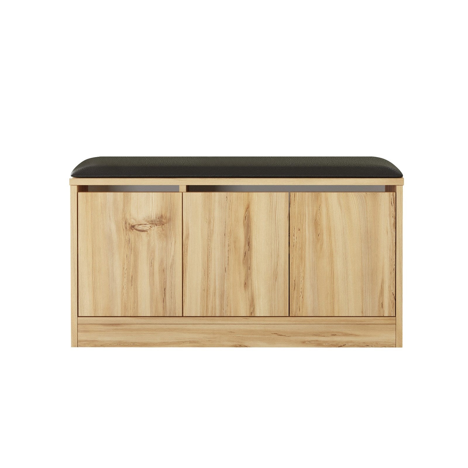 Sapateira moderna, cor carvalho, 89,6 x 45,8 x 35,5 cm | Painel de partículas 100% revestido em melamina e couro sintético | Solução de armazenamento elegante para qualquer entrada