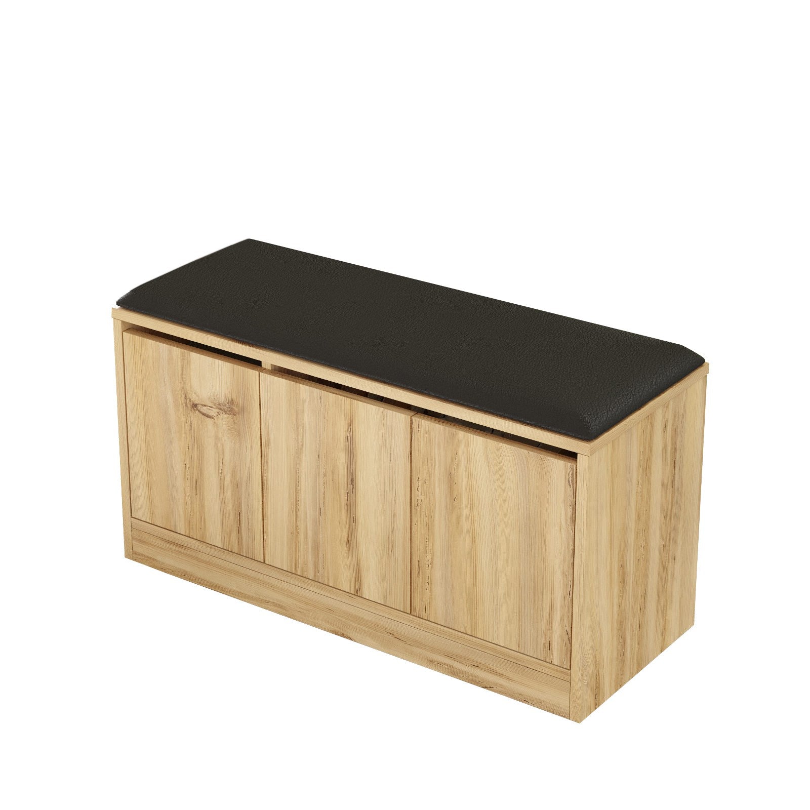 Sapateira moderna, cor carvalho, 89,6 x 45,8 x 35,5 cm | Painel de partículas 100% revestido em melamina e couro sintético | Solução de armazenamento elegante para qualquer entrada