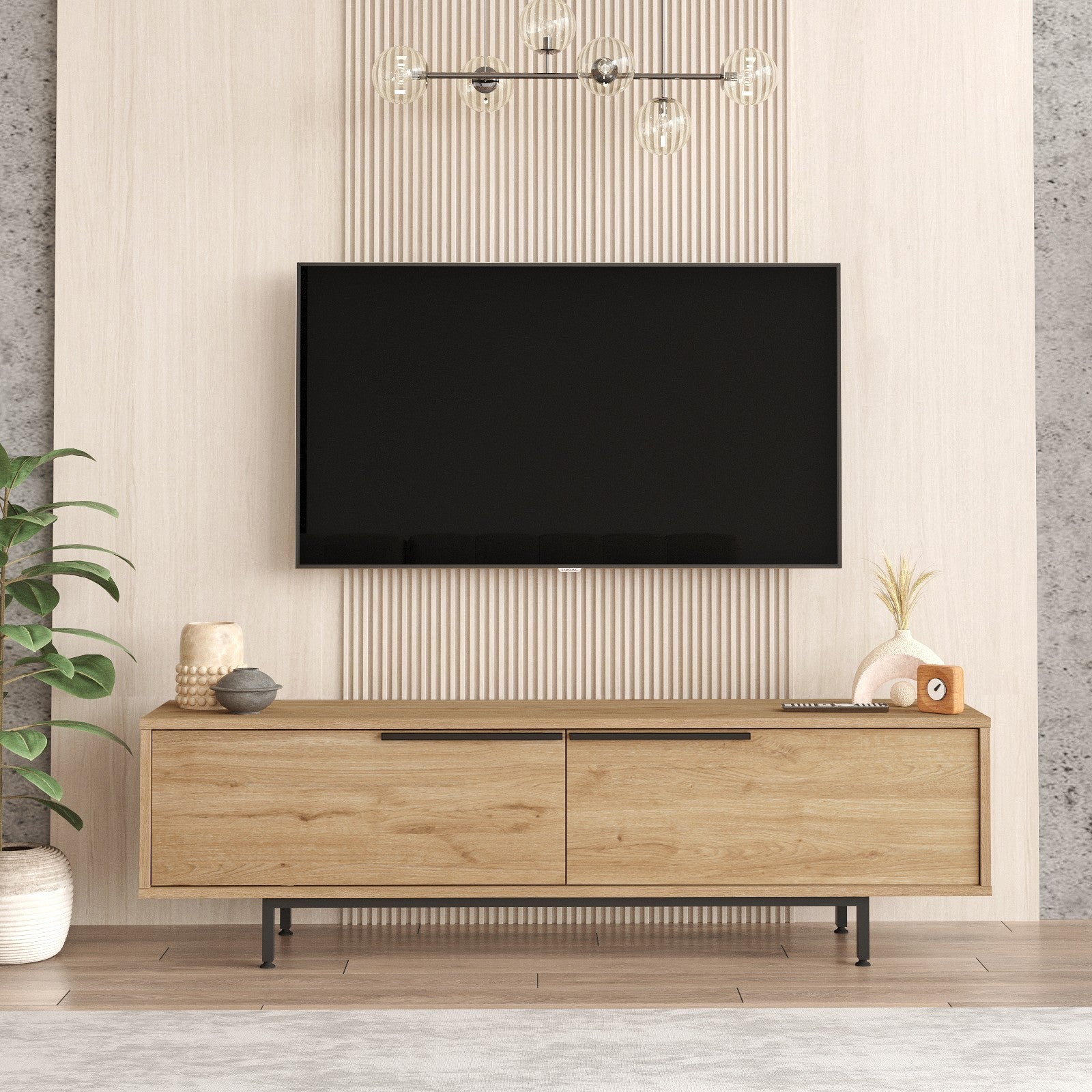 Suporte de TV elegante em nogueira, 160 cm x 45,1 cm x 35,5 cm | Painel de partículas 100% revestido em melamina, 18 mm de espessura | Pés de metal resistentes, perfeito para salas de estar modernas