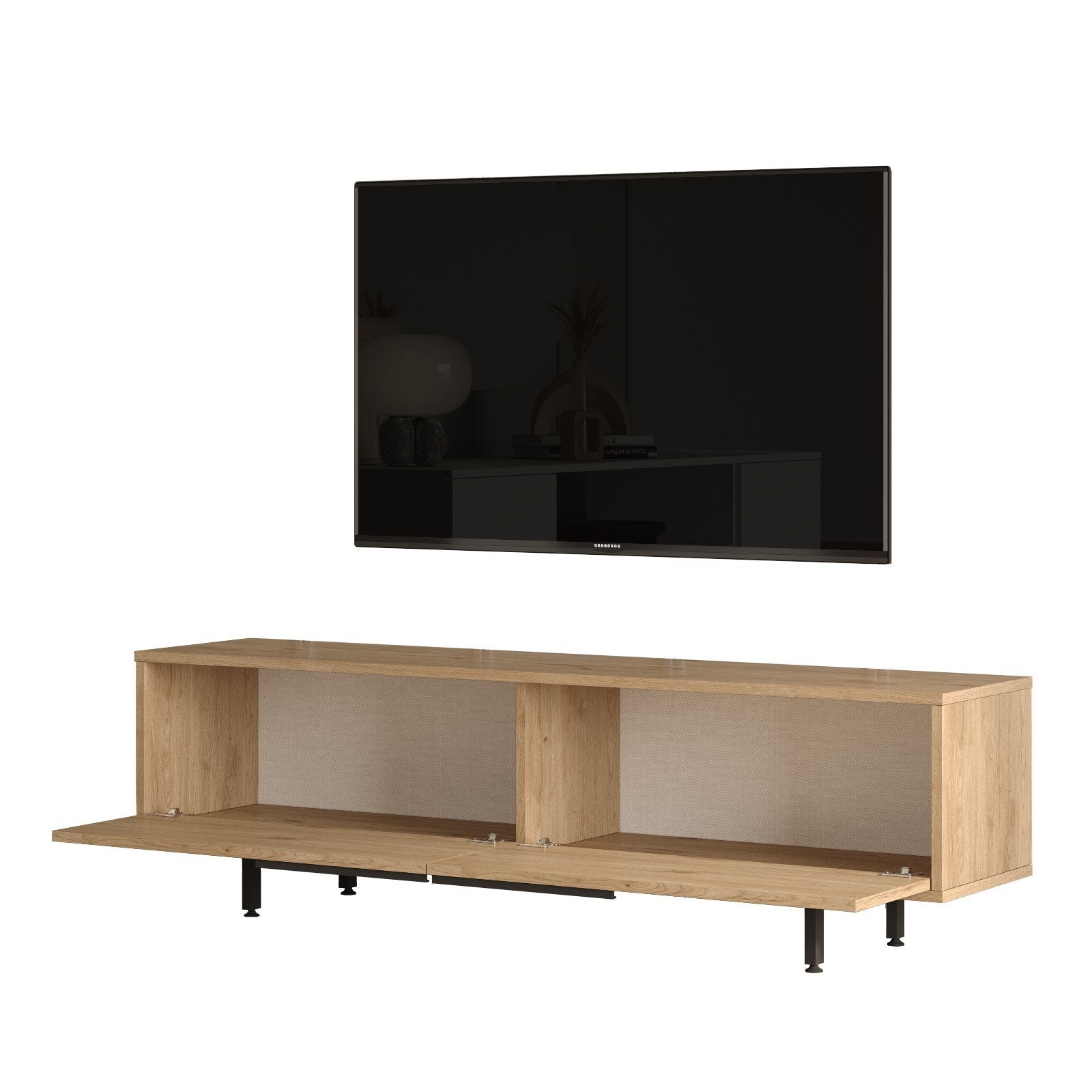 Suporte de TV elegante em nogueira, 160 cm x 45,1 cm x 35,5 cm | Painel de partículas 100% revestido em melamina, 18 mm de espessura | Pés de metal resistentes, perfeito para salas de estar modernas