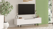Suporte de TV elegante, branco, 160 cm | Painel de partículas 100% revestido em melamina, 18 mm de espessura | Pés de metal, design moderno para salas de estar e espaços de entretenimento