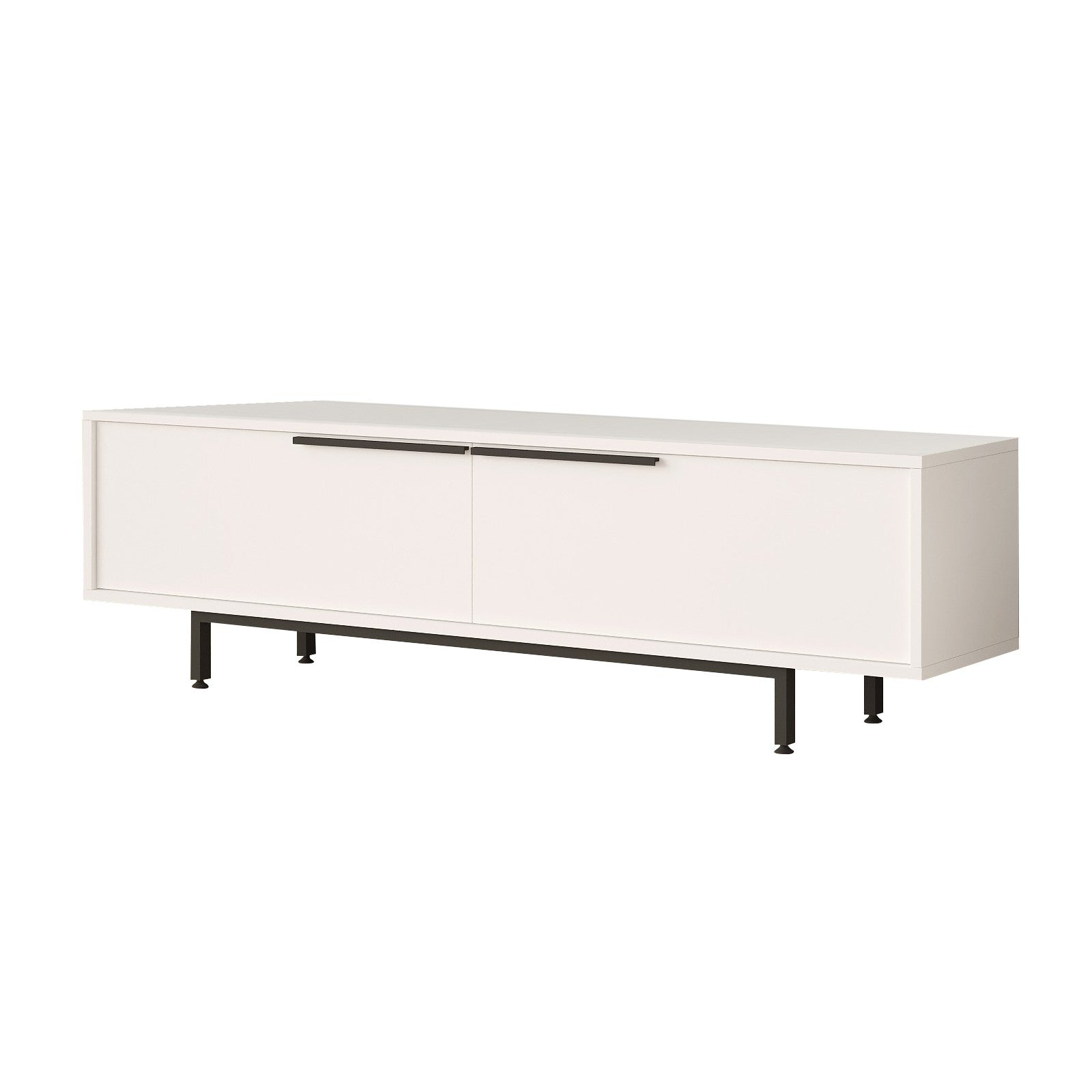 Suporte de TV elegante, branco, 160 cm | Painel de partículas 100% revestido em melamina, 18 mm de espessura | Pés de metal, design moderno para salas de estar e espaços de entretenimento