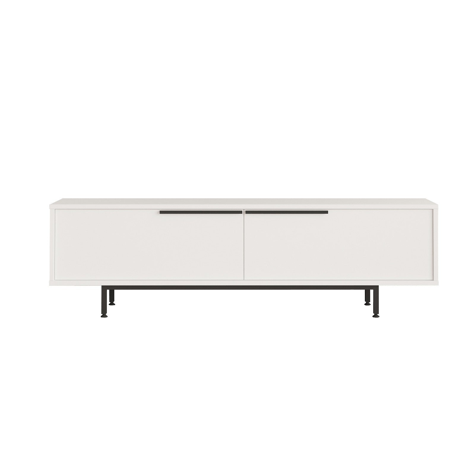 Suporte de TV elegante, branco, 160 cm | Painel de partículas 100% revestido em melamina, 18 mm de espessura | Pés de metal, design moderno para salas de estar e espaços de entretenimento