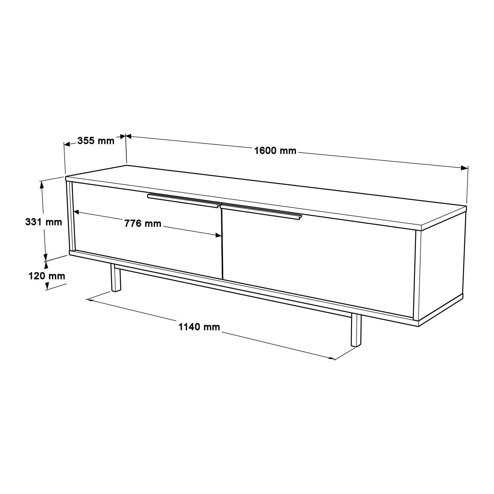 Suporte de TV elegante, branco, 160 cm | Painel de partículas 100% revestido em melamina, 18 mm de espessura | Pés de metal, design moderno para salas de estar e espaços de entretenimento