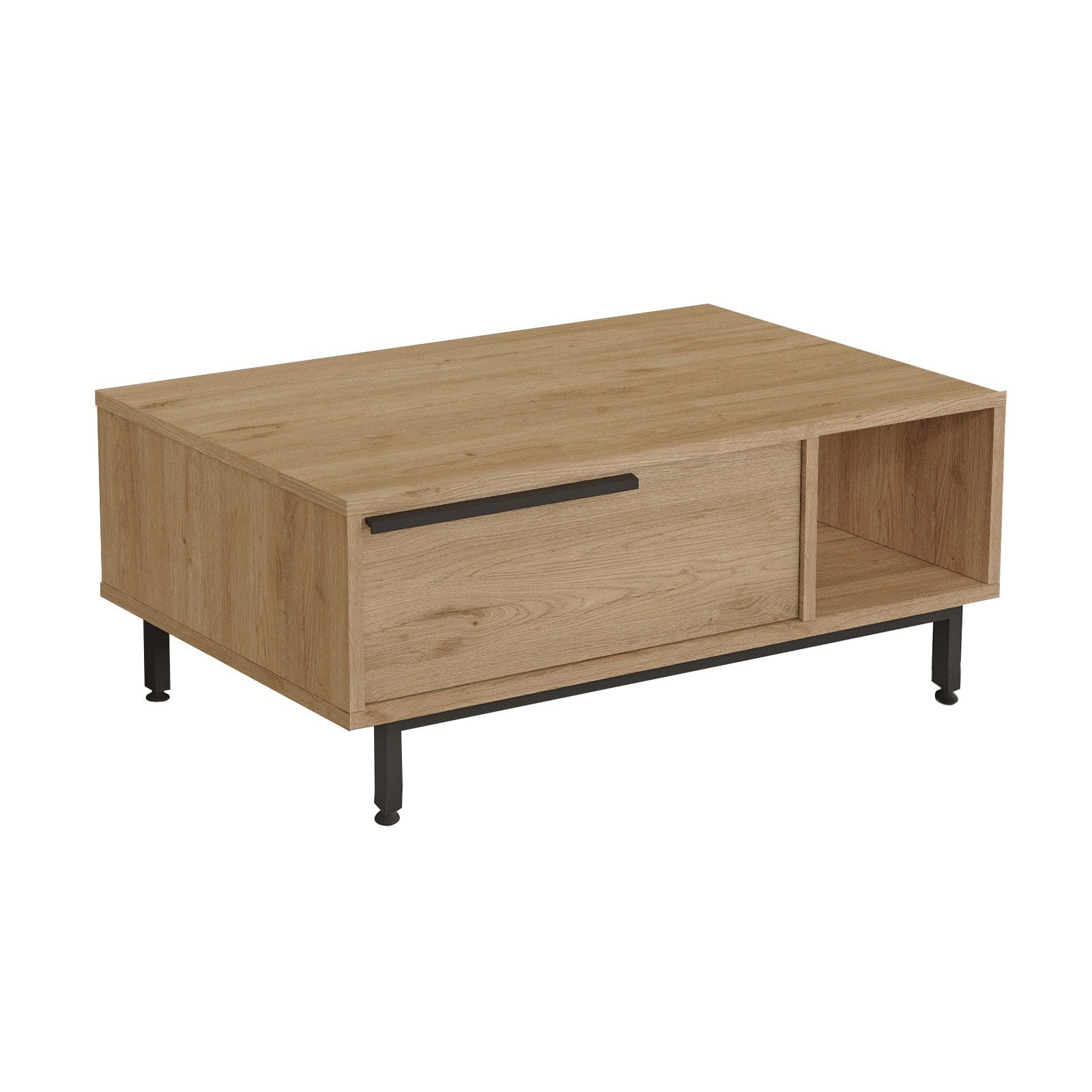 Mesa de centro elegante em nogueira, 90 x 60 x 37,6 cm | Painel de partículas 100% revestido em melamina, 18 mm de espessura | Pernas de metal resistentes, perfeita para espaços modernos