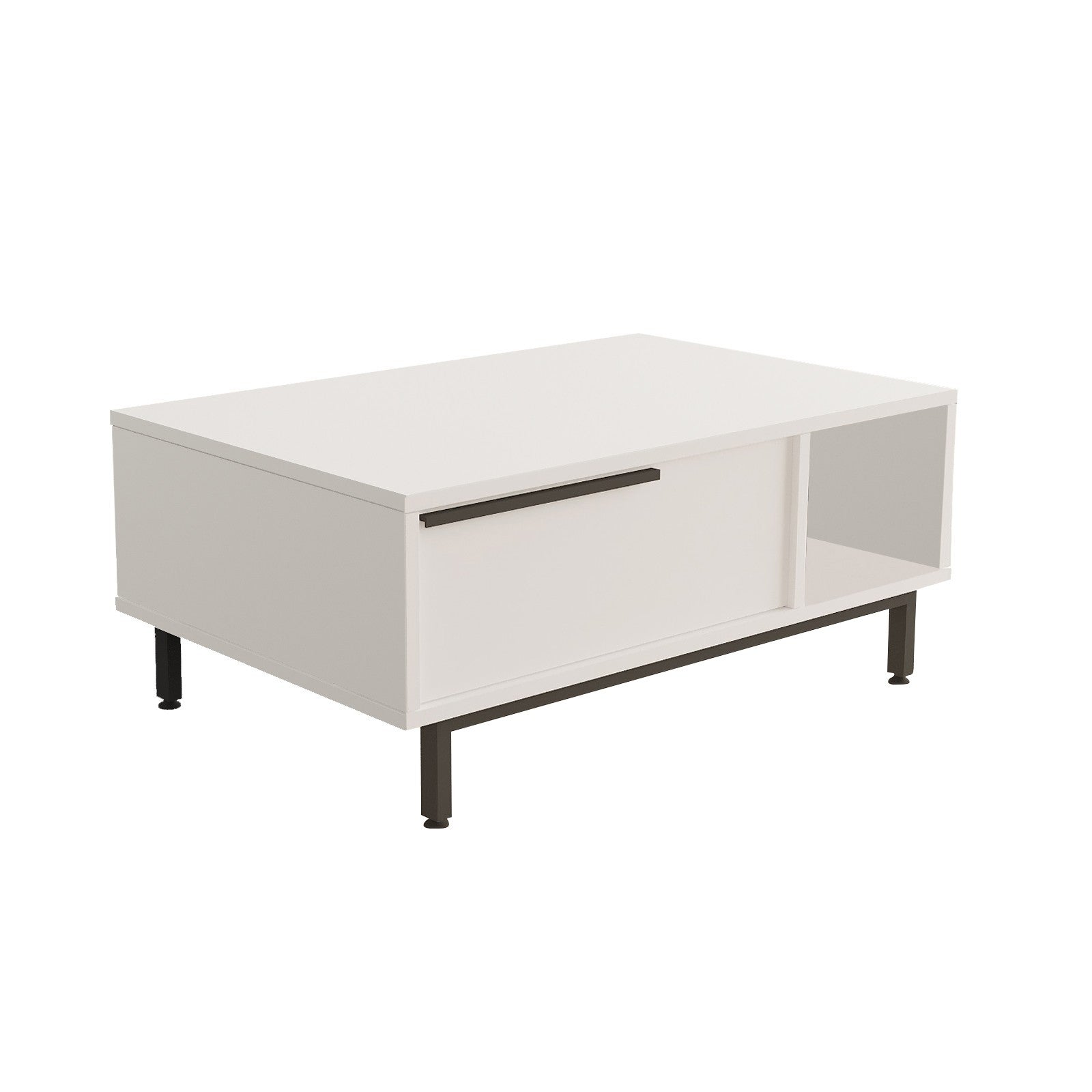 Mesa de Centro Branca Moderna, 90 x 60 x 37,6 cm | Painel de Partículas 100% Revestido em Melamina, 18 mm de Espessura | Pernas de Metal Resistente, Design Elegante e Funcional