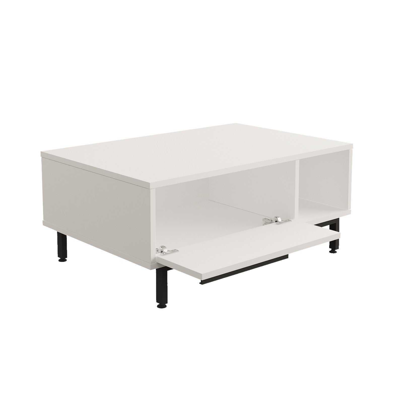 Mesa de Centro Branca Moderna, 90 x 60 x 37,6 cm | Painel de Partículas 100% Revestido em Melamina, 18 mm de Espessura | Pernas de Metal Resistente, Design Elegante e Funcional