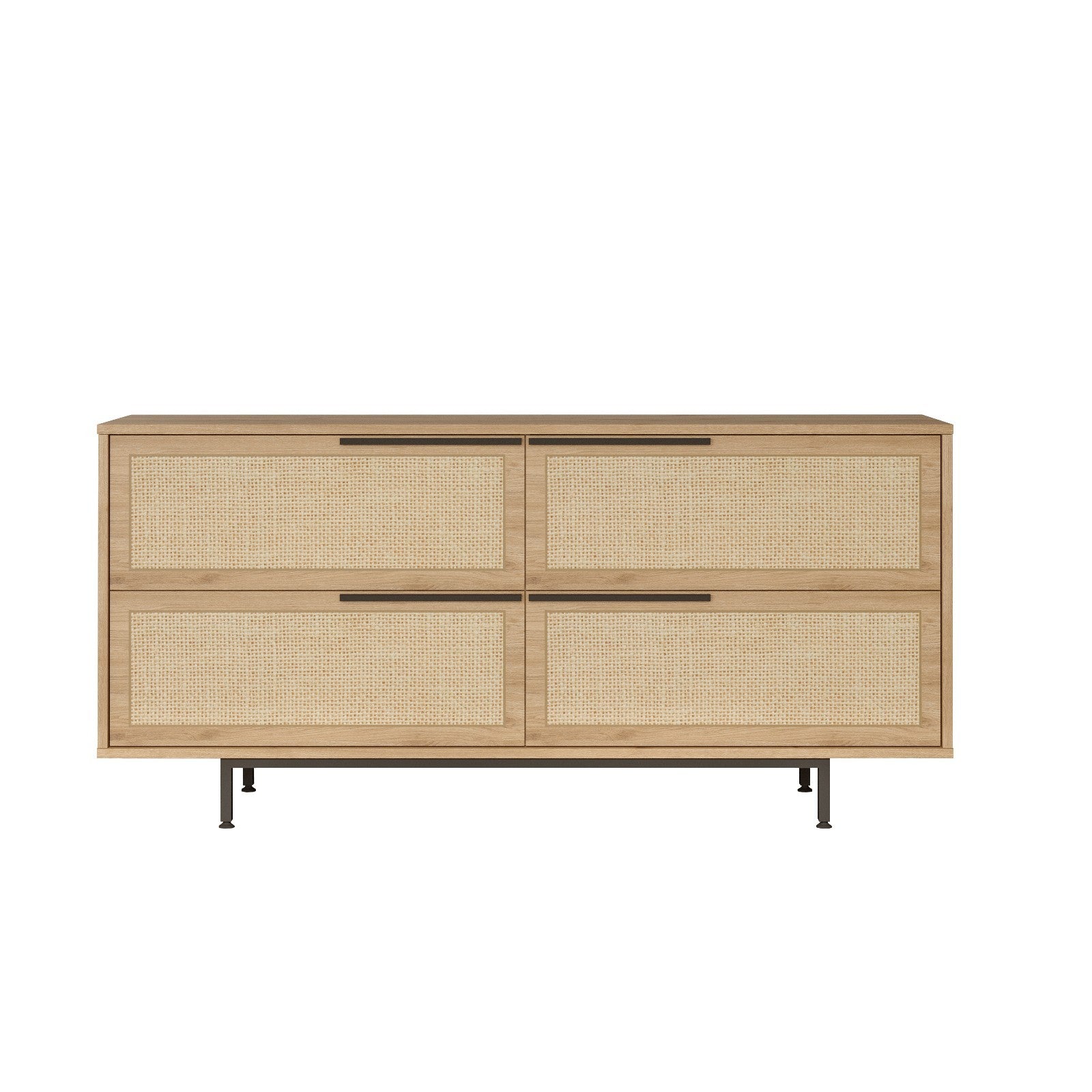 Aparador Elegante, Acabamento em Nogueira e Carvalho, 160 x 74,3 x 44,5 cm | Revestimento 100% Melamina, Pernas de Metal, Revestimento UV | Perfeita para Espaços Modernos
