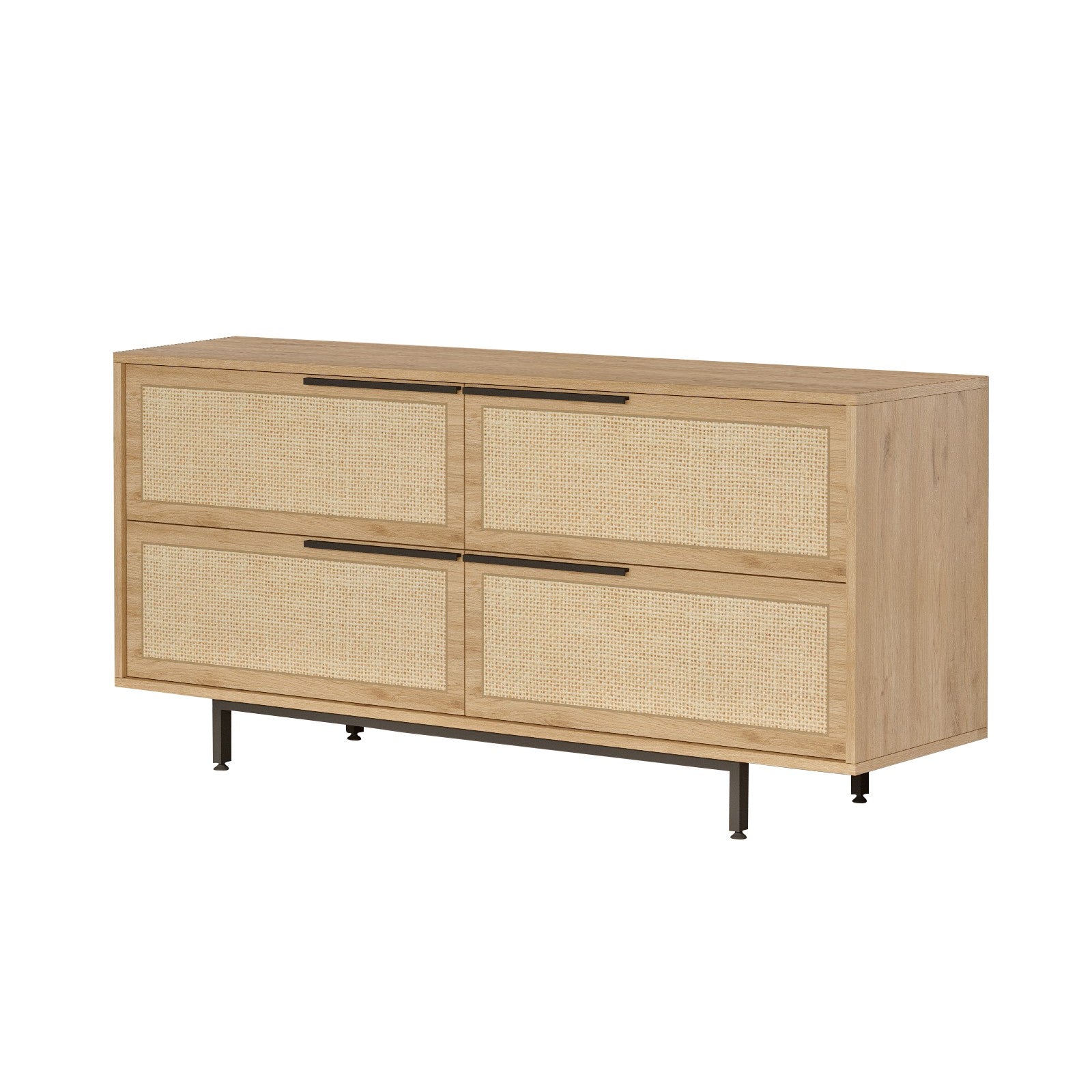 Aparador Elegante, Acabamento em Nogueira e Carvalho, 160 x 74,3 x 44,5 cm | Revestimento 100% Melamina, Pernas de Metal, Revestimento UV | Perfeita para Espaços Modernos