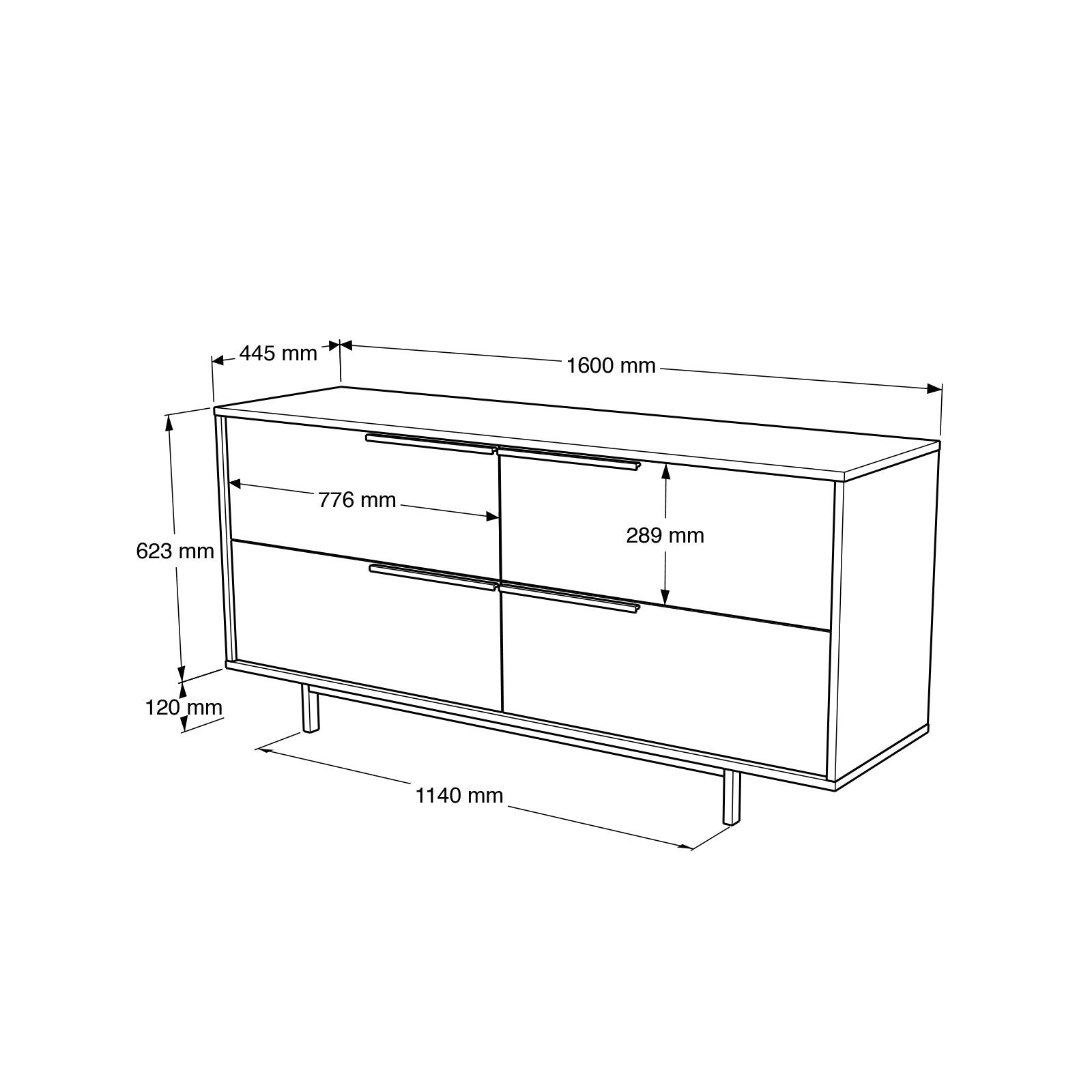 Aparador Elegante, Acabamento em Nogueira e Carvalho, 160 x 74,3 x 44,5 cm | Revestimento 100% Melamina, Pernas de Metal, Revestimento UV | Perfeita para Espaços Modernos