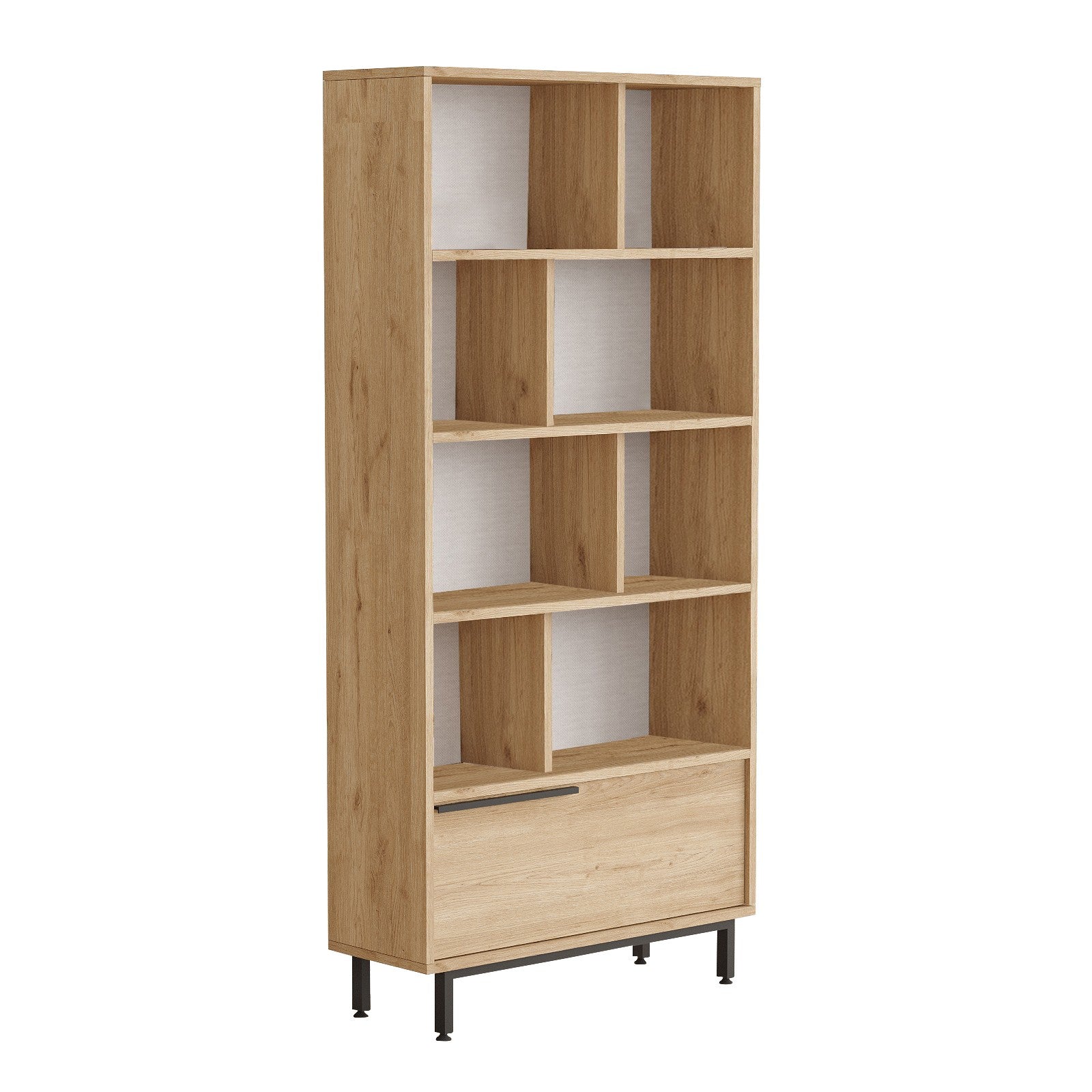 Estante elegante em painel de partículas revestido a melamina – 83,9 x 175,6 x 29,5 cm – nogueira – metal