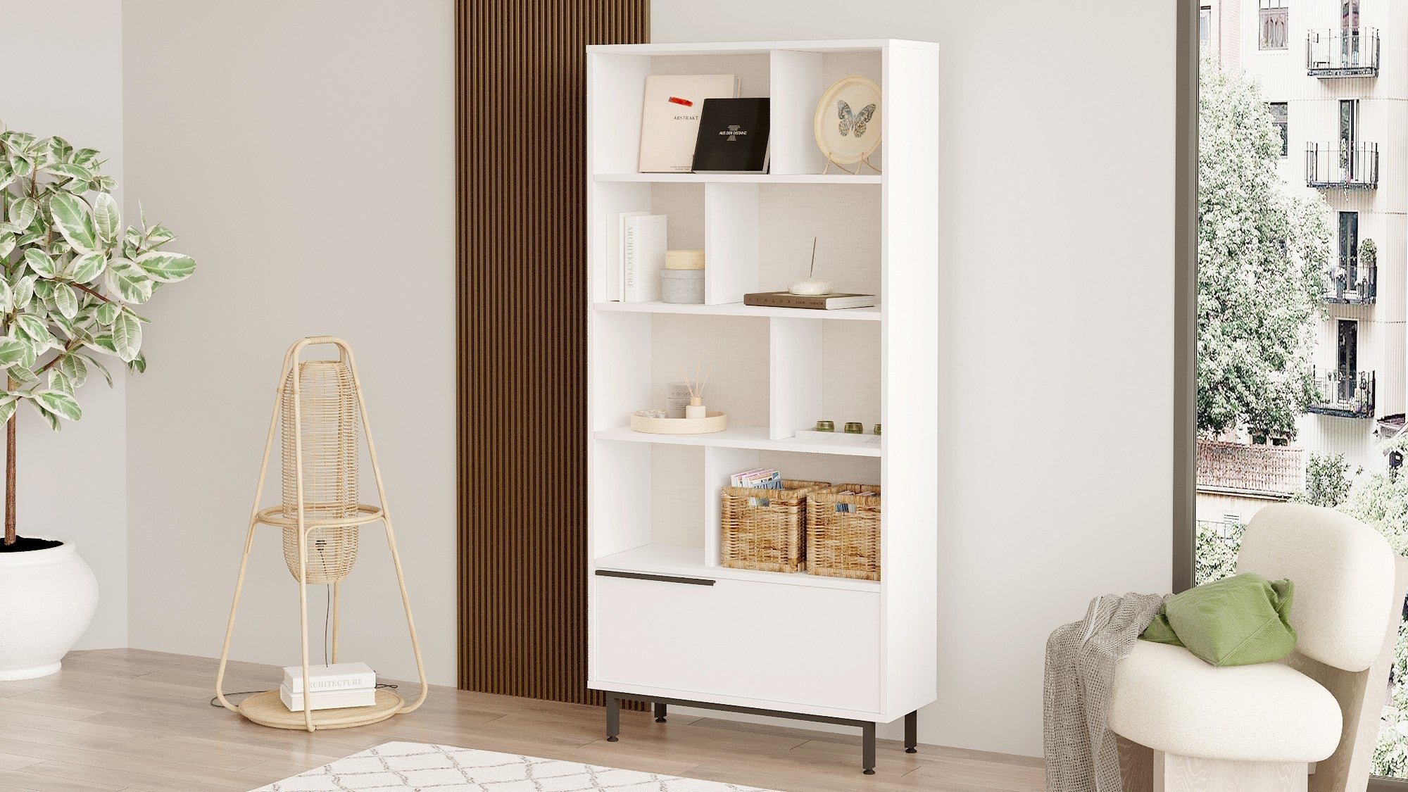 Estante moderna – 83,9 x 175,6 x 29,5 cm – Branca – MDF