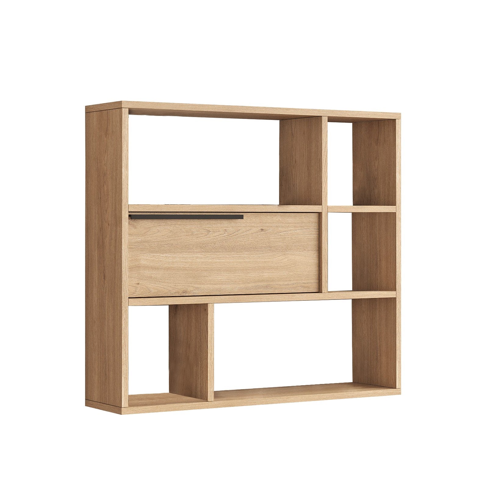 Prateleira de parede elegante em nogueira, 90,1 x 81 x 22 cm | Painel de partículas 100% revestido em melamina, 18 mm de espessura | Solução de armazenamento elegante para casas modernas