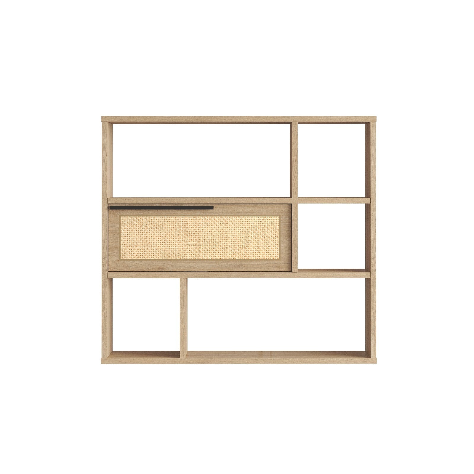 Prateleira de parede elegante, 90,1 cm x 81 cm x 22 cm | Painel de partículas 100% revestido com melamina, revestimento UV | Acabamento em nogueira e carvalho, perfeito para decoração moderna