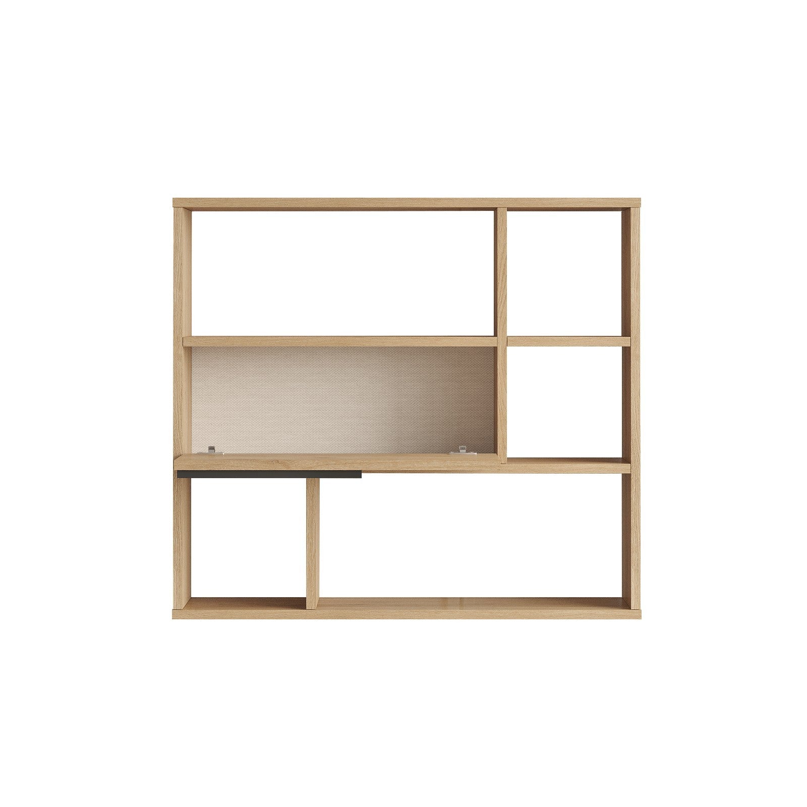 Prateleira de parede elegante, 90,1 cm x 81 cm x 22 cm | Painel de partículas 100% revestido com melamina, revestimento UV | Acabamento em nogueira e carvalho, perfeito para decoração moderna