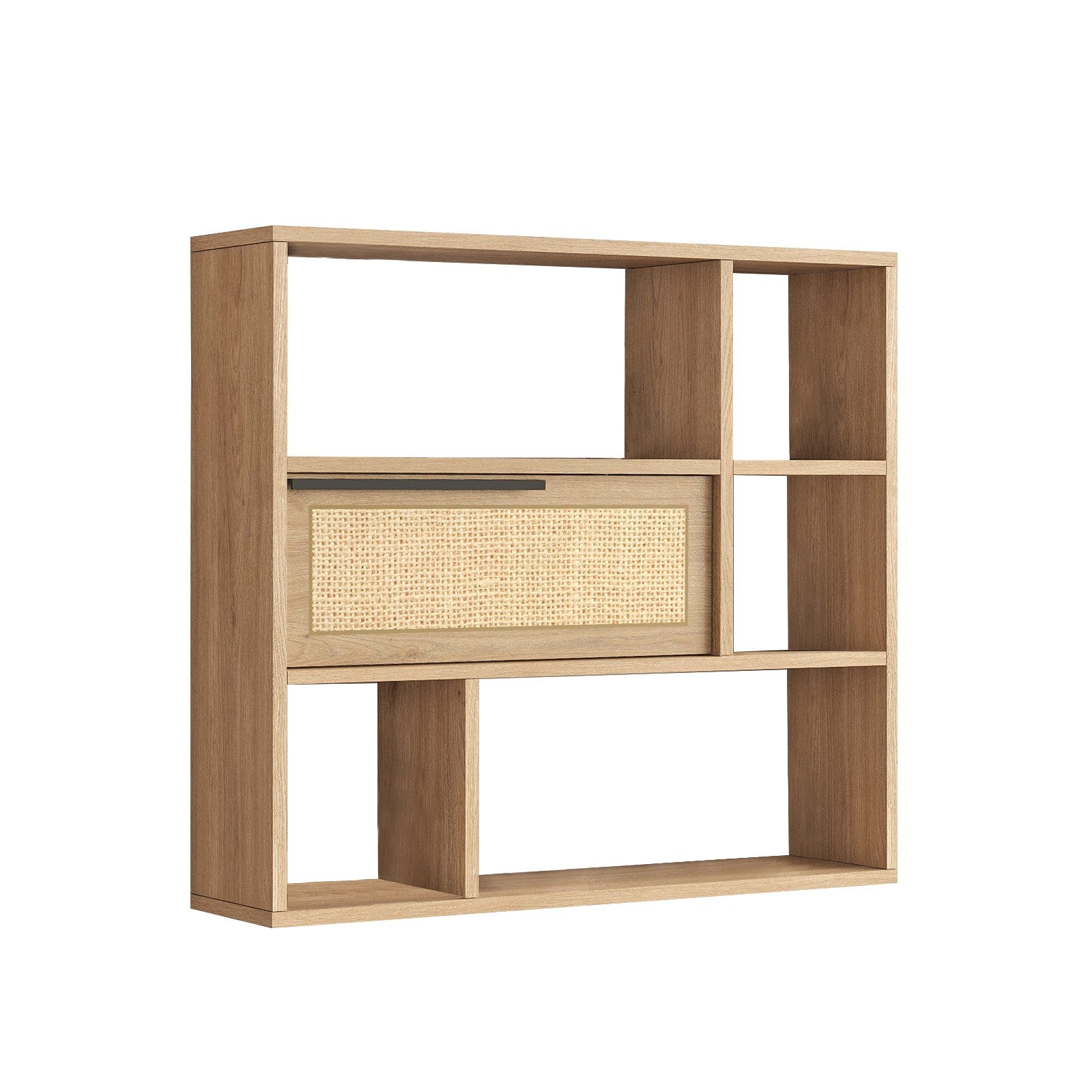Prateleira de parede elegante, 90,1 cm x 81 cm x 22 cm | Painel de partículas 100% revestido com melamina, revestimento UV | Acabamento em nogueira e carvalho, perfeito para decoração moderna