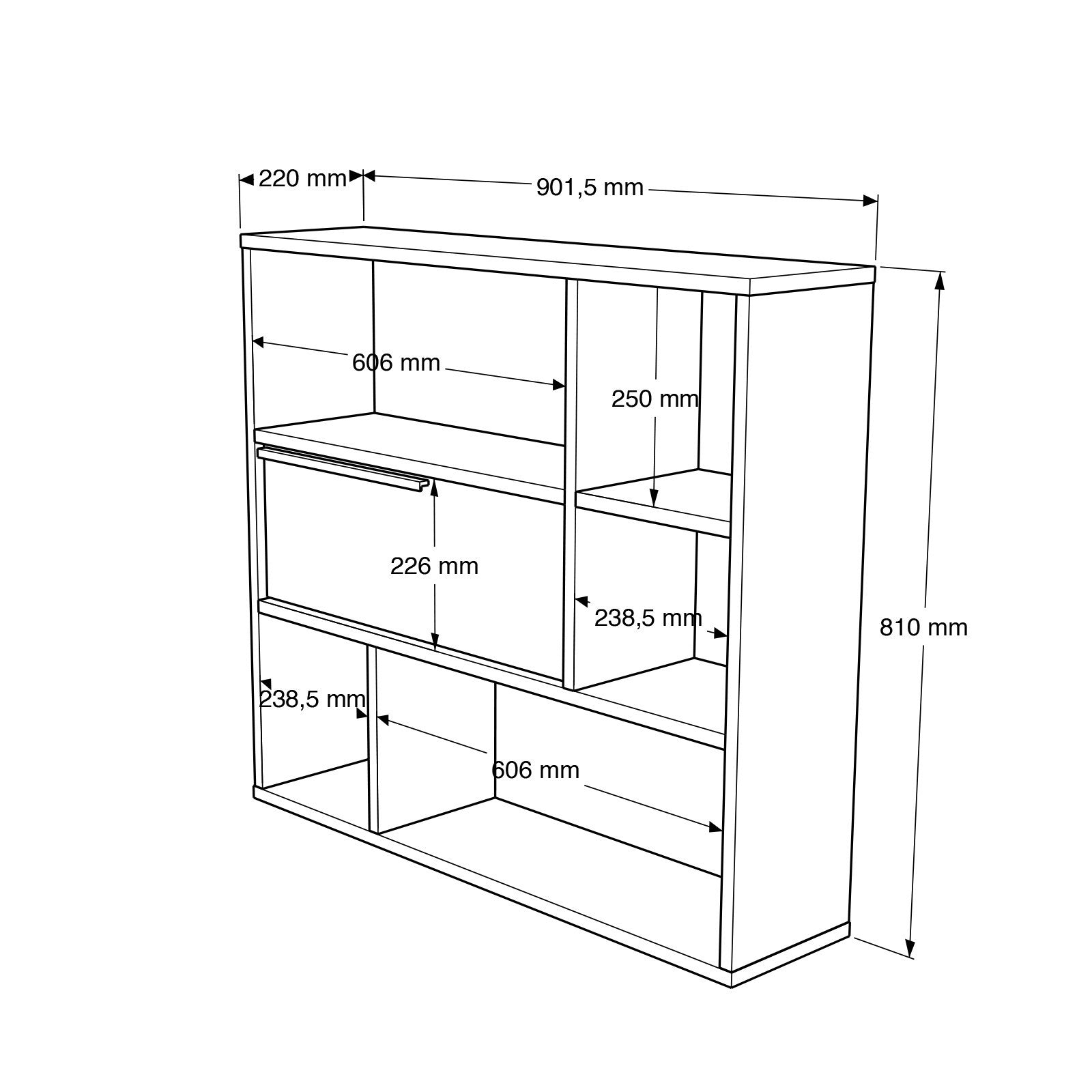 Prateleira de parede elegante, 90,1 cm x 81 cm x 22 cm | Painel de partículas 100% revestido com melamina, revestimento UV | Acabamento em nogueira e carvalho, perfeito para decoração moderna