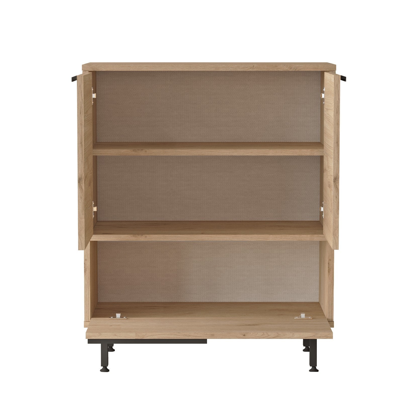 Sapateira estilosa com pés de metal, acabamento em nogueira, 74,8 x 90,4 x 35,5 cm | Painel de partículas 100% revestido em melamina, 18 mm de espessura | Perfeito para entradas modernas