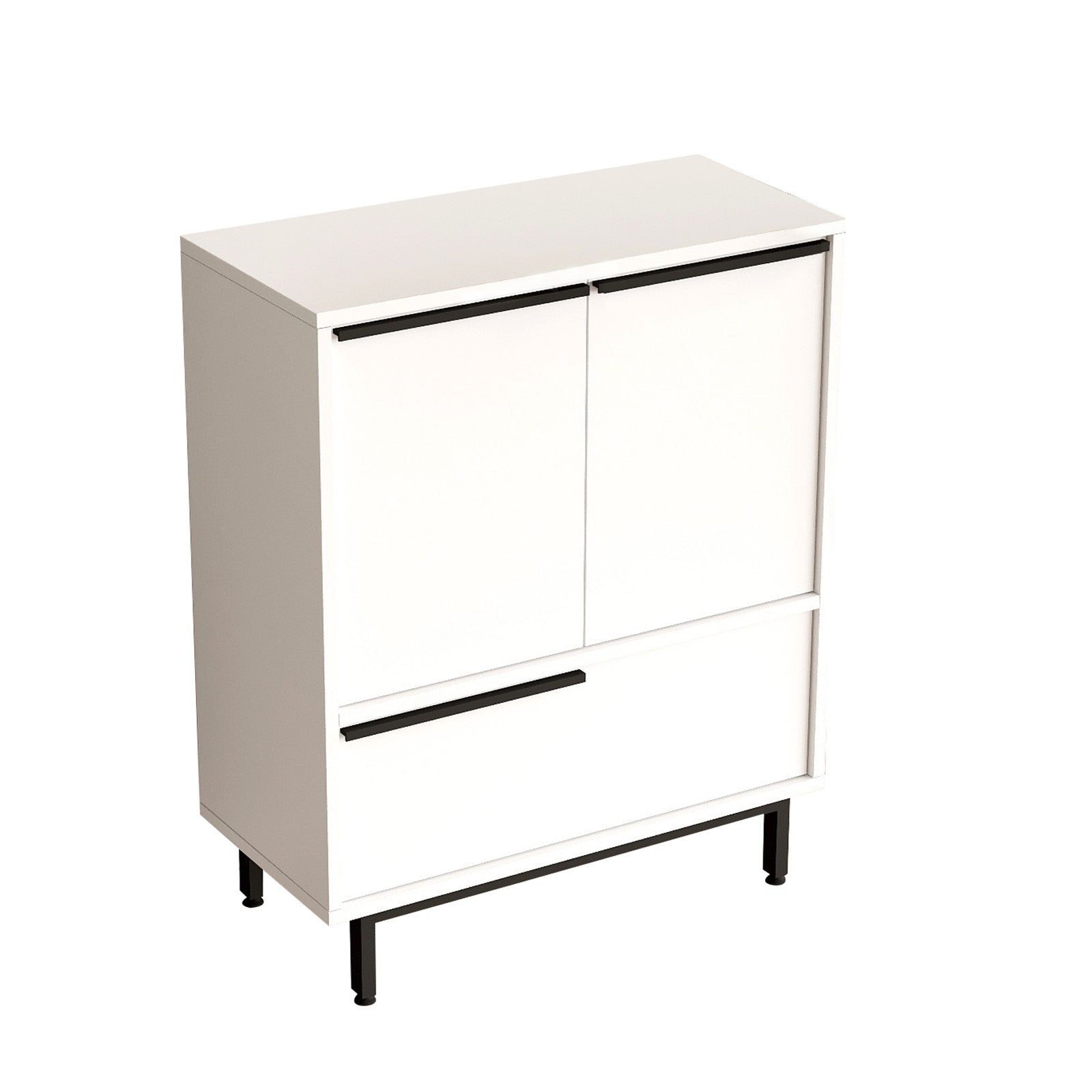 Elegante sapateira branca, 74,8 cm de largura, 90,4 cm de altura, 35,5 cm de profundidade | Painel de partículas 100% revestido de melamina, 18 mm de espessura, pés de metal | Solução de armazenamento moderna