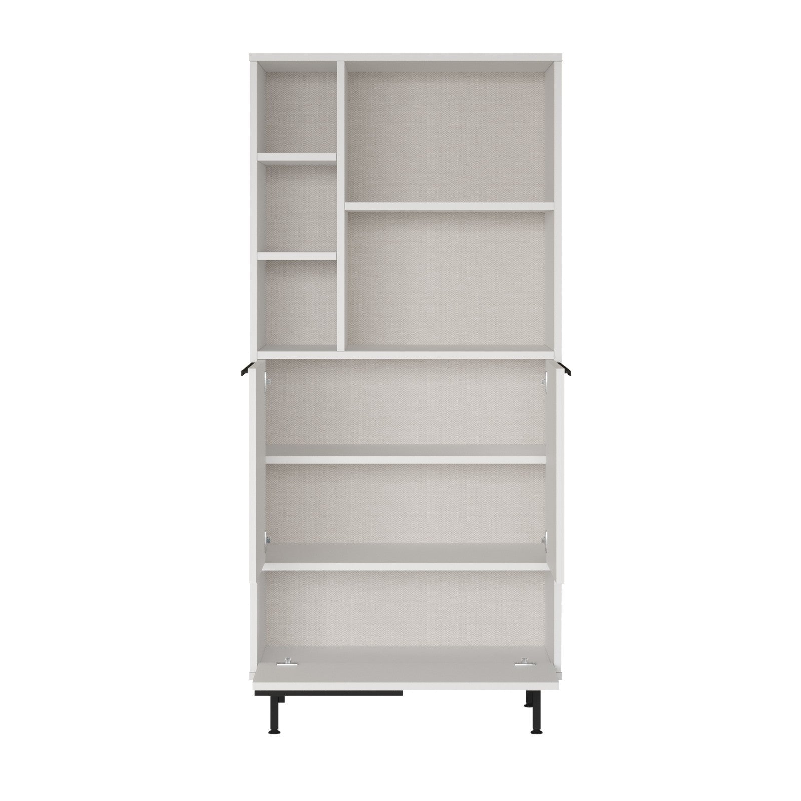 Armário de cozinha branco elegante, 74,8 cm L x 161,6 cm A x 35,5 cm P | Painel de partículas 100% revestido de melamina, 18 mm de espessura | Pés de metal duráveis, design moderno