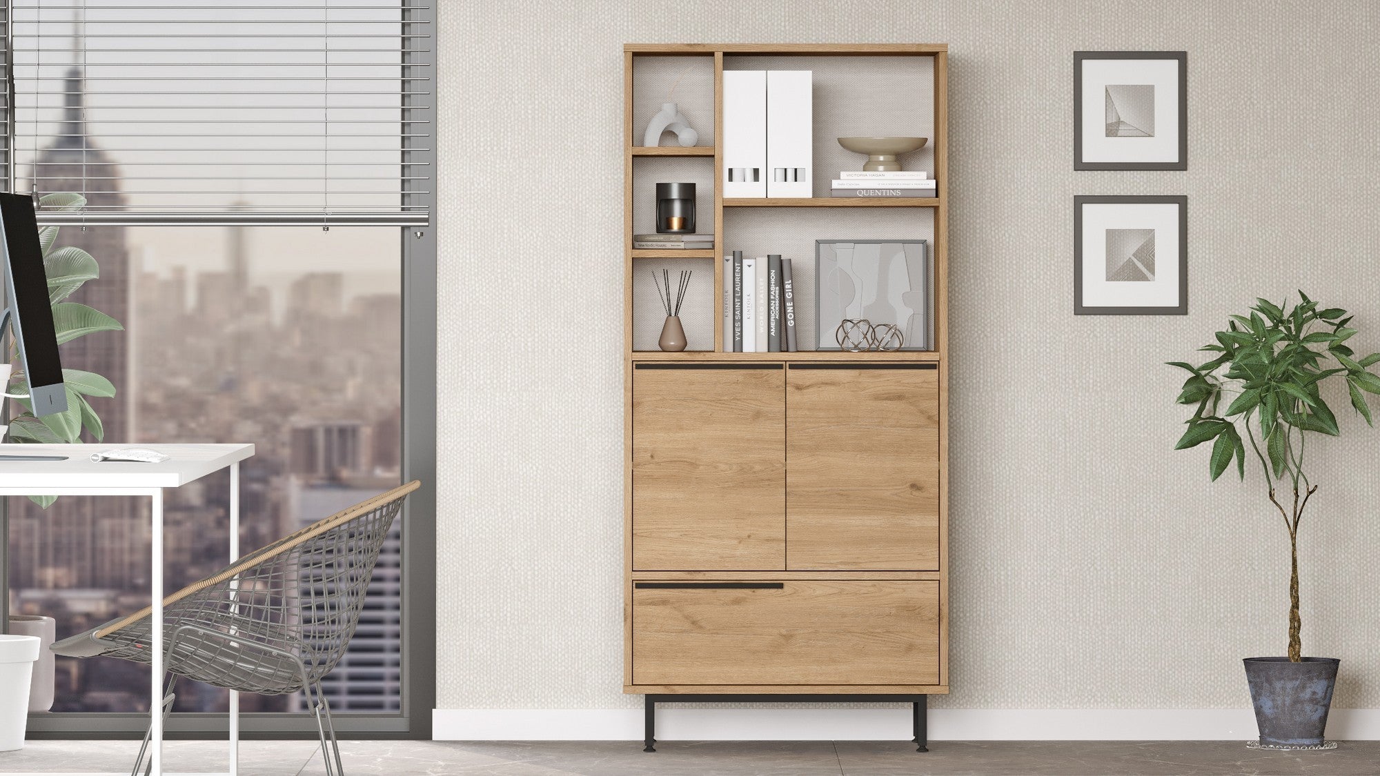 Armário multifuncional elegante, acabamento em nogueira, 74,8 x 161,6 x 35,5 cm | Painel de partículas 100% revestido em melamina, 18 mm de espessura, pernas de metal resistentes | Ideal para armazenamento em casa e no escritório