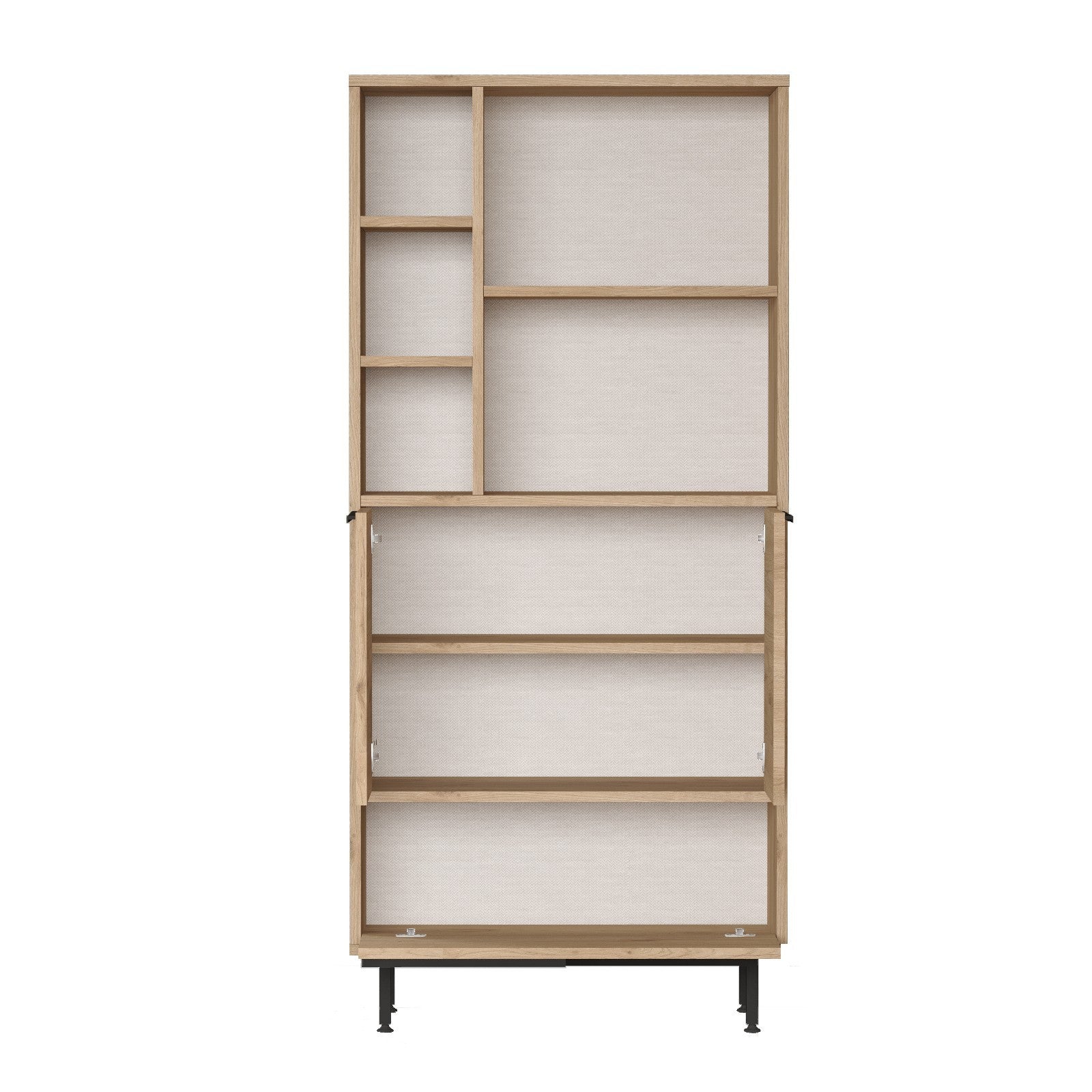 Armário multifuncional elegante, acabamento em nogueira, 74,8 x 161,6 x 35,5 cm | Painel de partículas 100% revestido em melamina, 18 mm de espessura, pernas de metal resistentes | Ideal para armazenamento em casa e no escritório