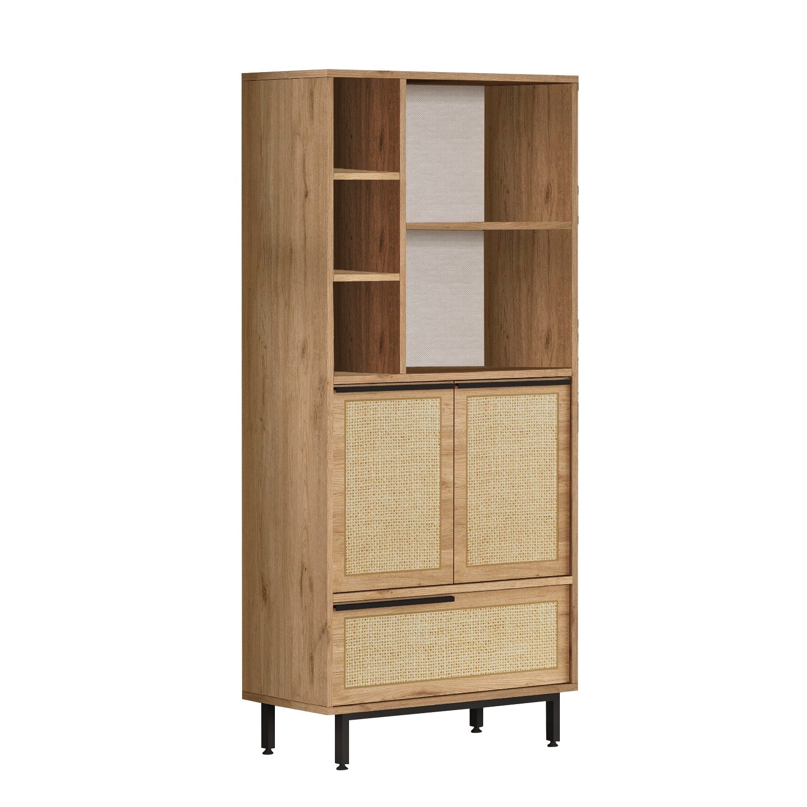 Armário multifuncional elegante, acabamento em nogueira e carvalho, 74,8 x 161,6 x 35,5 cm | 100% revestido em melamina, 18 mm de espessura, pernas de metal, revestimento UV | Ideal para casa e escritório