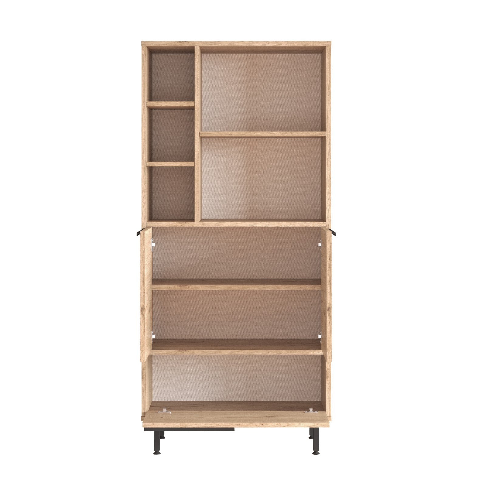 Armário multifuncional elegante, acabamento em nogueira e carvalho, 74,8 x 161,6 x 35,5 cm | 100% revestido em melamina, 18 mm de espessura, pernas de metal, revestimento UV | Ideal para casa e escritório