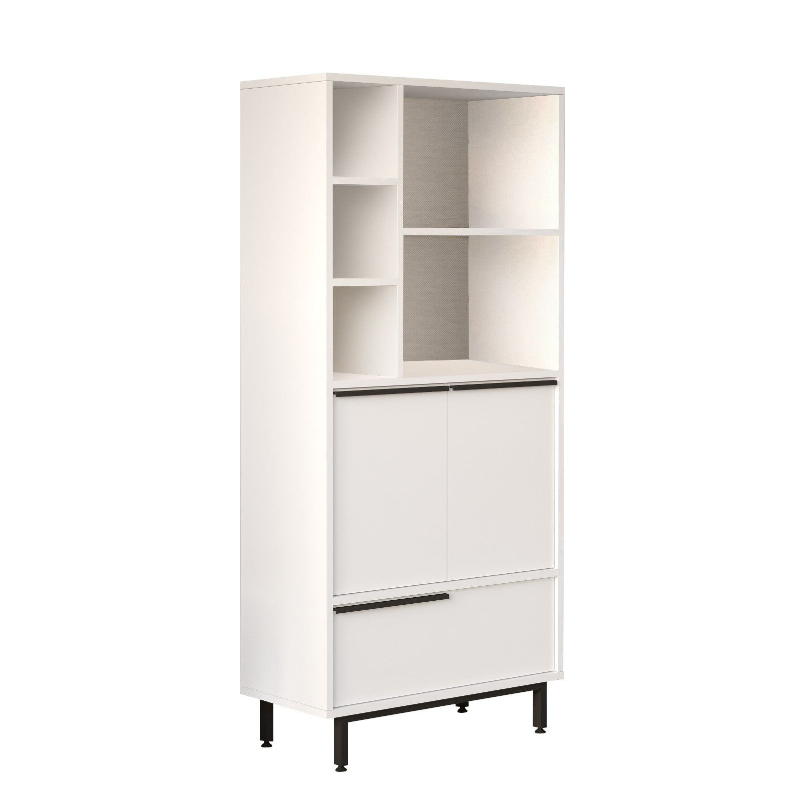 Armário multifuncional elegante, branco, 74,8 x 161,6 x 35,5 cm | Painel de partículas 100% revestido de melamina, 18 mm de espessura | Pés de metal duráveis, ideal para casa e escritório