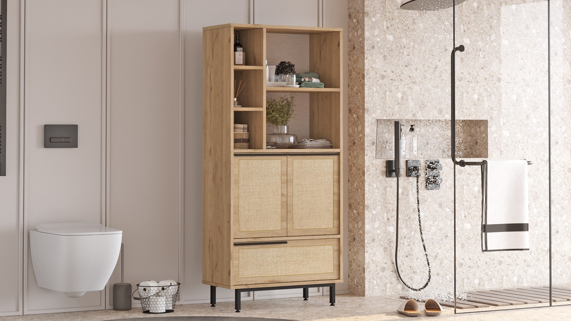 Armário de banheiro – 74,8 x 161,6 x 35,5 cm – nogueira e carvalho – melamina