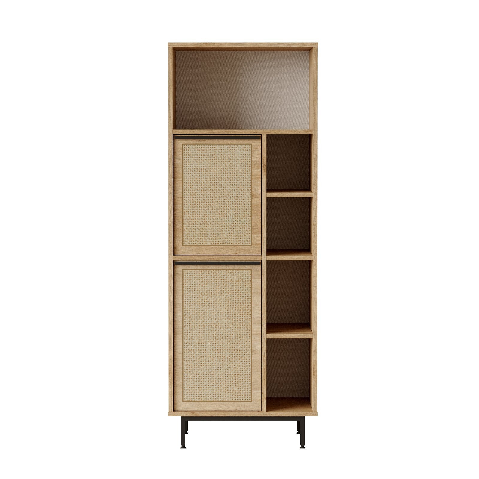 Armário multifuncional elegante, acabamento em nogueira e carvalho, 160 x 45,1 x 35,5 cm | 100% revestido em melamina, 18 mm de espessura, pernas de metal, revestimento UV | Ideal para casa e escritório