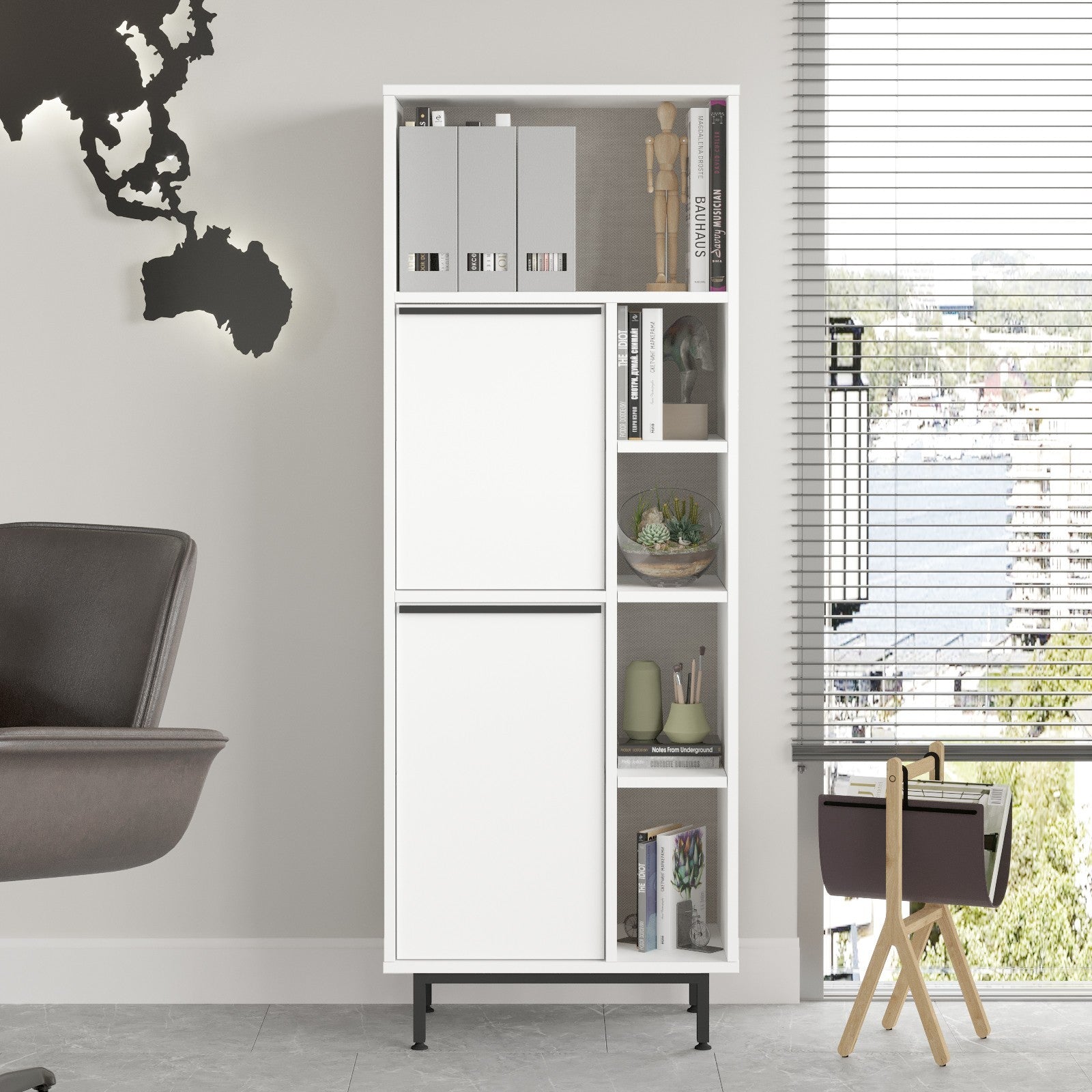 Armário multifuncional elegante, branco, 160 x 45,1 x 35,5 cm | Painel de partículas 100% revestido de melamina, 18 mm de espessura | Pés de metal duráveis, ideal para casa e escritório