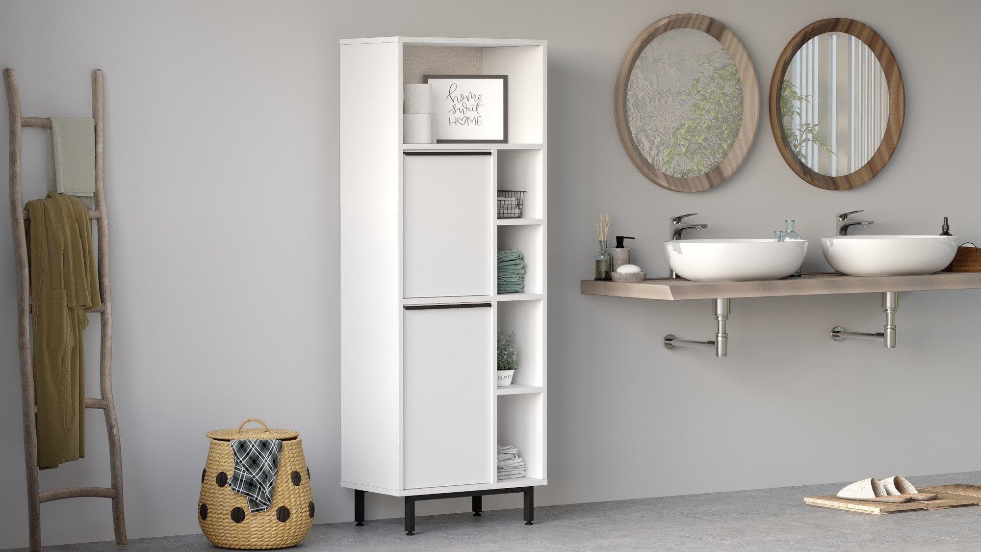 Armário de Banheiro – 60 cm x 161,6 cm x 35,5 cm – Branco – MDF revestido de melamina