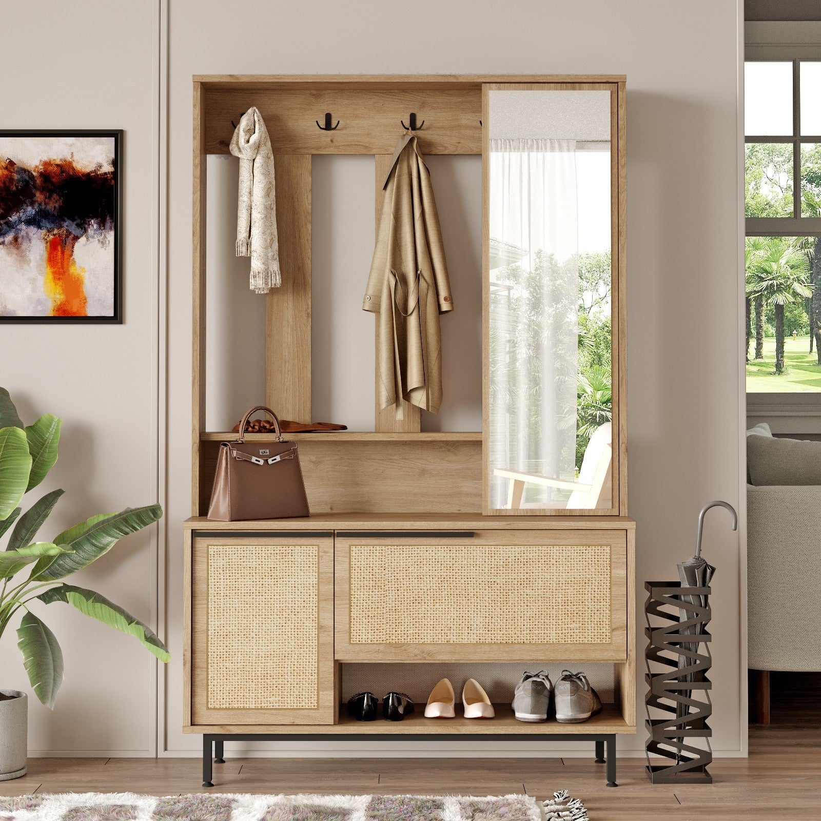 Aparador de hall – 102,2 x 178,2 x 35,5 cm – Nogueira e Carvalho – 100% painel de partículas revestido a melamina