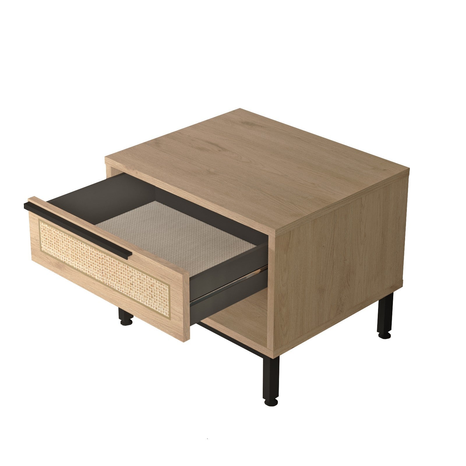 Mesa de cabeceira elegante com pernas de metal, acabamento em nogueira e carvalho, 53,6 x 42,4 x 44,5 cm | 100% revestida em melamina, 18 mm de espessura | Revestimento UV durável para quartos modernos