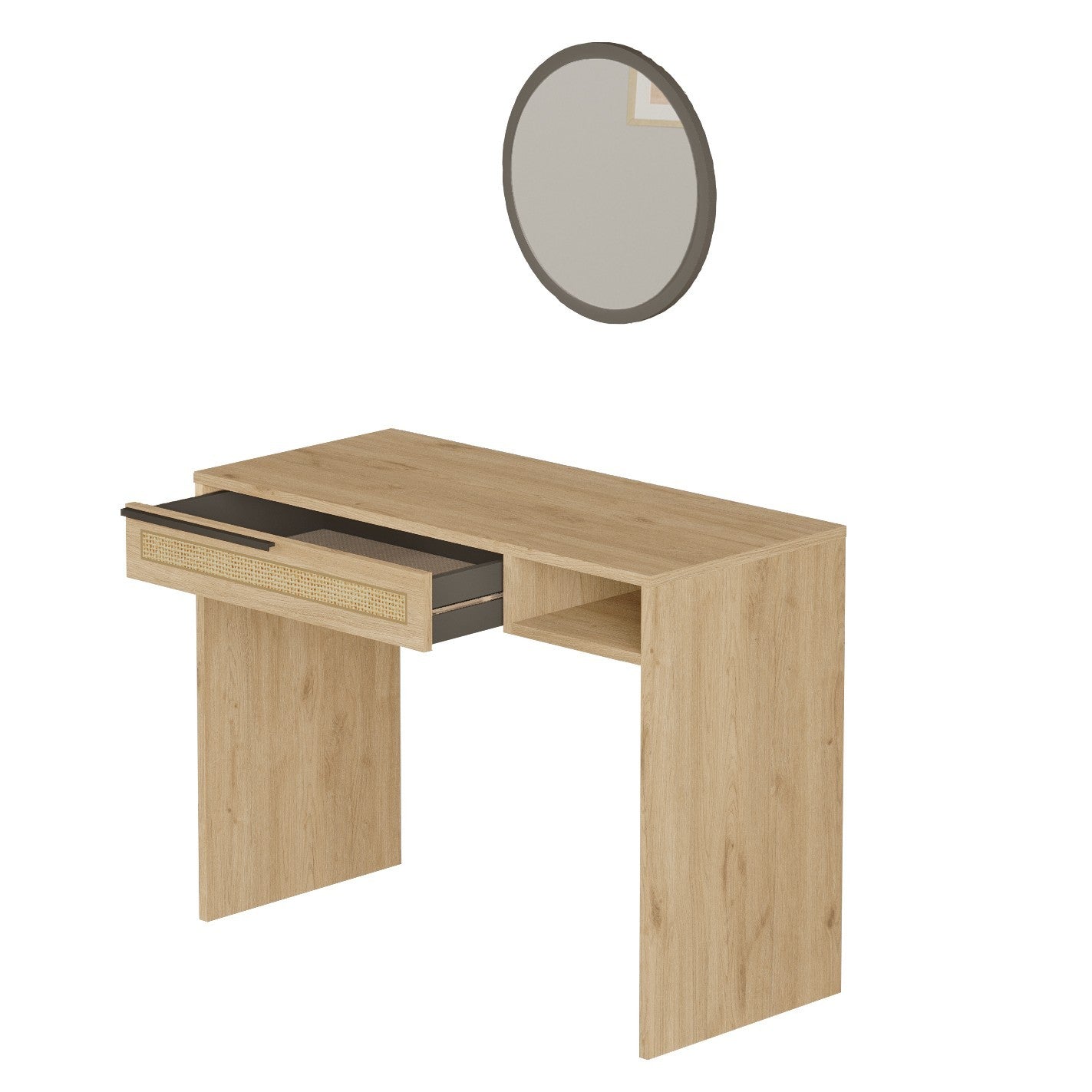 Toucador elegante com espelho, acabamento em nogueira e carvalho, 100 cm x 75 cm x 44,5 cm | Revestimento 100% melamina, 18 mm de espessura, revestimento UV | Design elegante e funcional