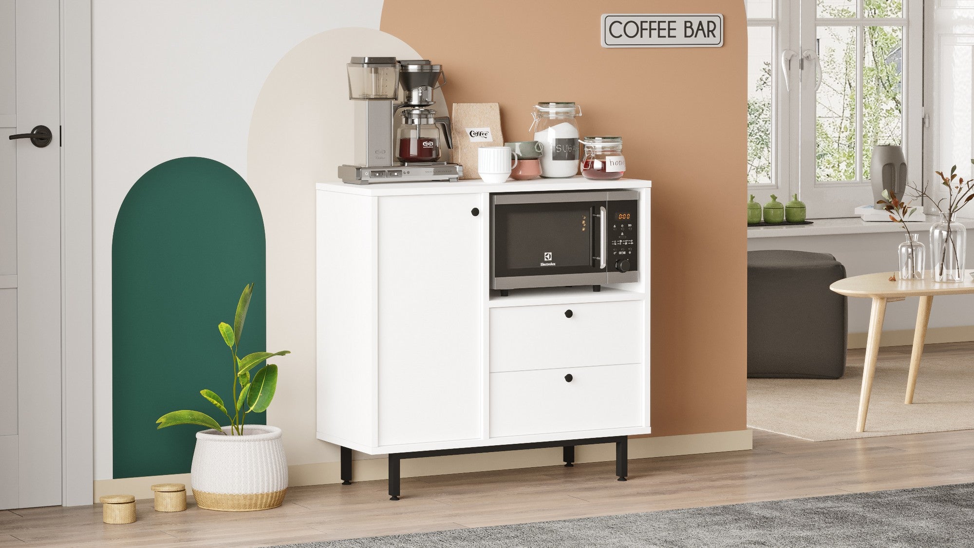 Armário multiusos – 88 cm x 85 cm x 35.5 cm – Branco – Painéis de partículas revestidos a melamina