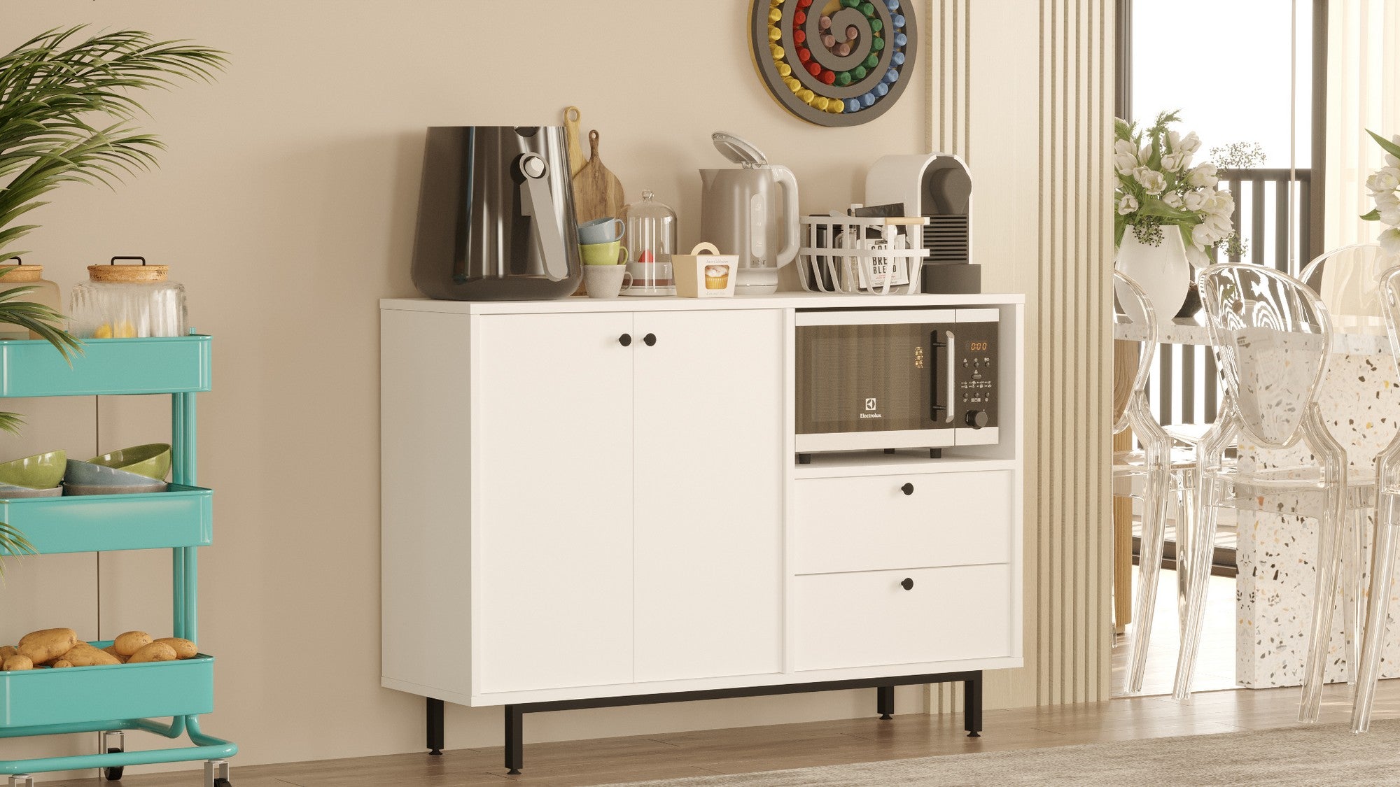 Armário multiusos – 88 cm x 85 cm x 35.5 cm – Branco – Painéis de partículas revestidos a melamina