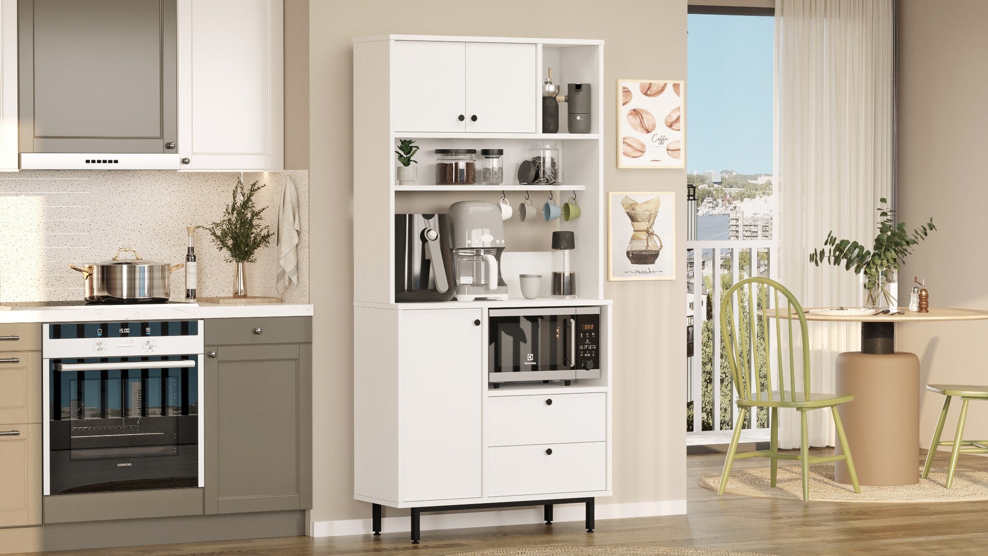 Armário multiusos – 88 cm x 180 cm x 35.5 cm – Branco – Painel de partículas revestido a melamina