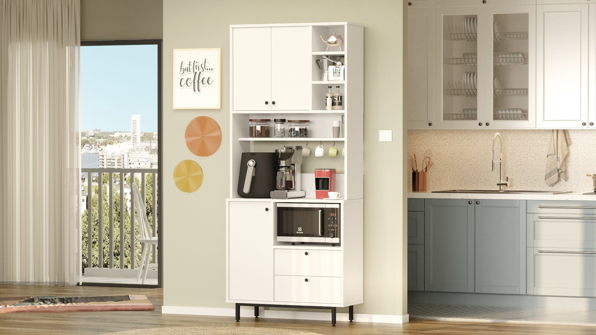 Armário multiuso – 88 cm x 205 cm x 35.5 cm – Branco – Painéis de partículas revestidos a melamina