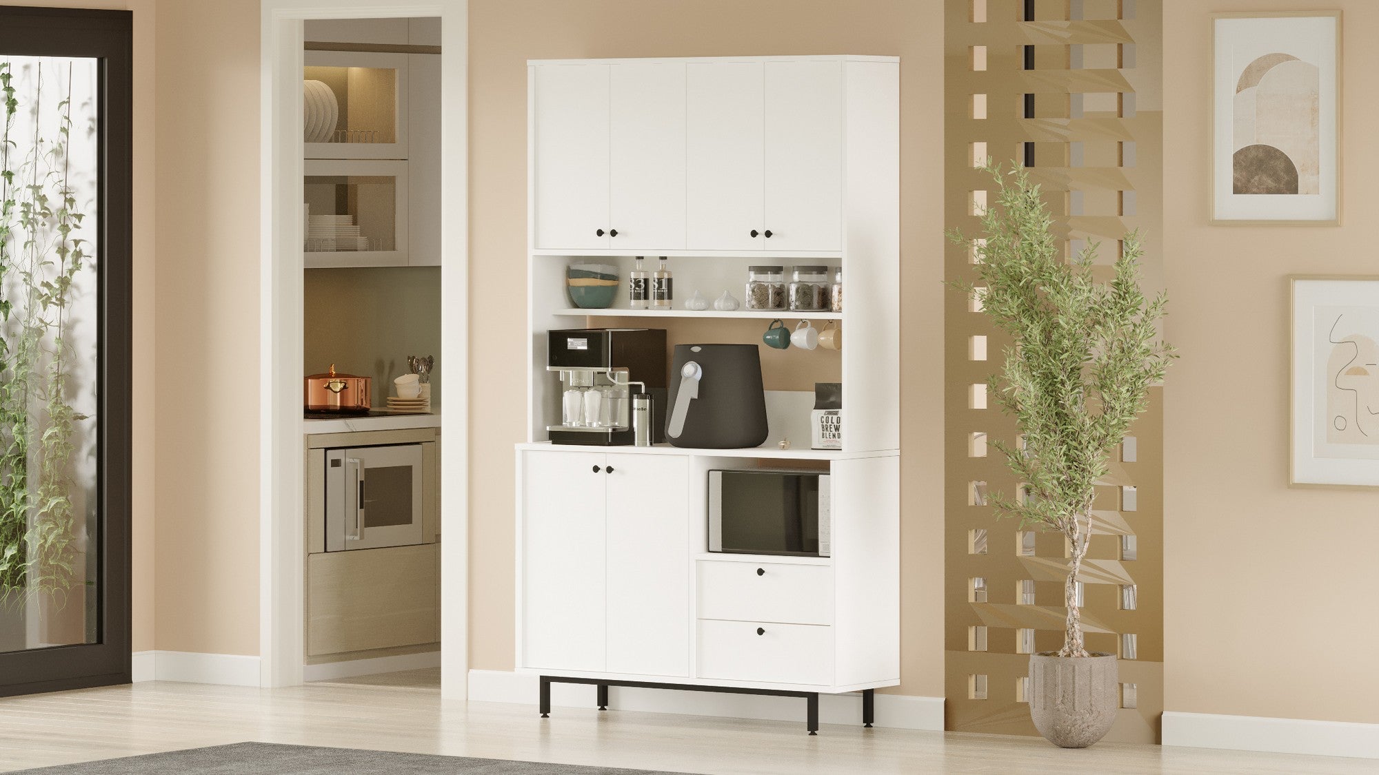 Armário multifunções – 120 cm x 205 cm x 35.5 cm – Branco – Painel de partículas revestido a melamina